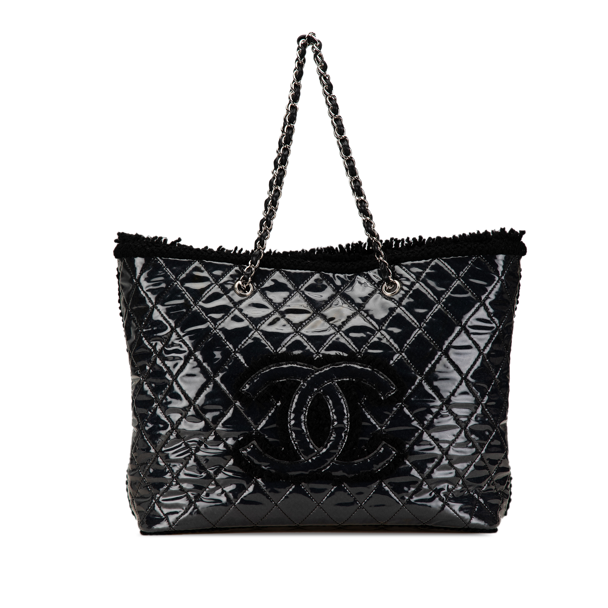 

Chanel Large Quilted Tweed and PVC Funny Tote Bag, Black