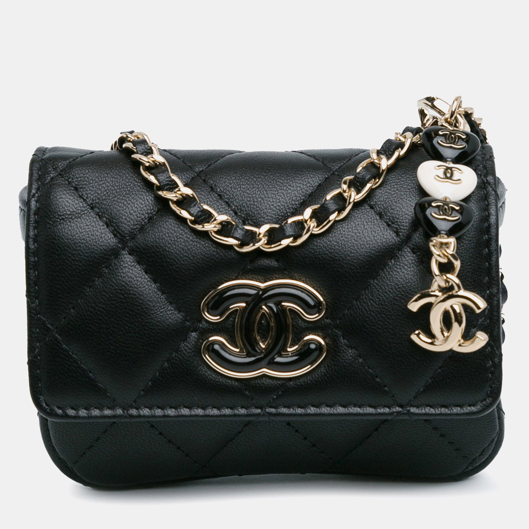 

Chanel CC Lambskin Card Holder On Chain, Black