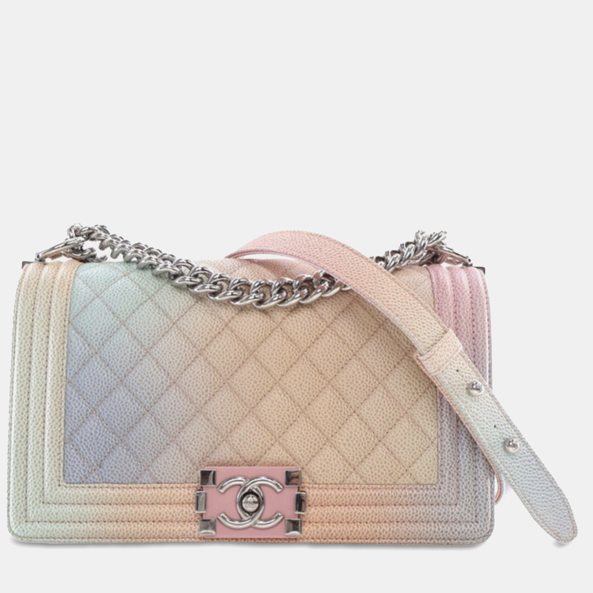 Pre-owned Chanel Medium Quilted Caviar Rainbow Boy Flap Bag In Multicolor