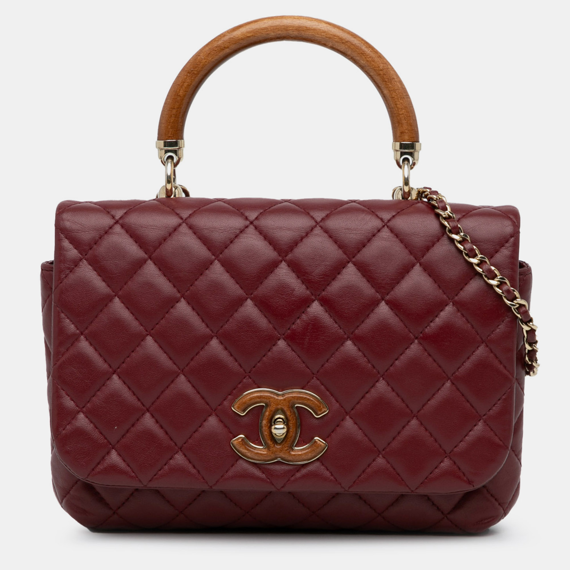 

Chanel Burgundy CC Quilted Lambskin Knock on Wood Satchel Bag, Red