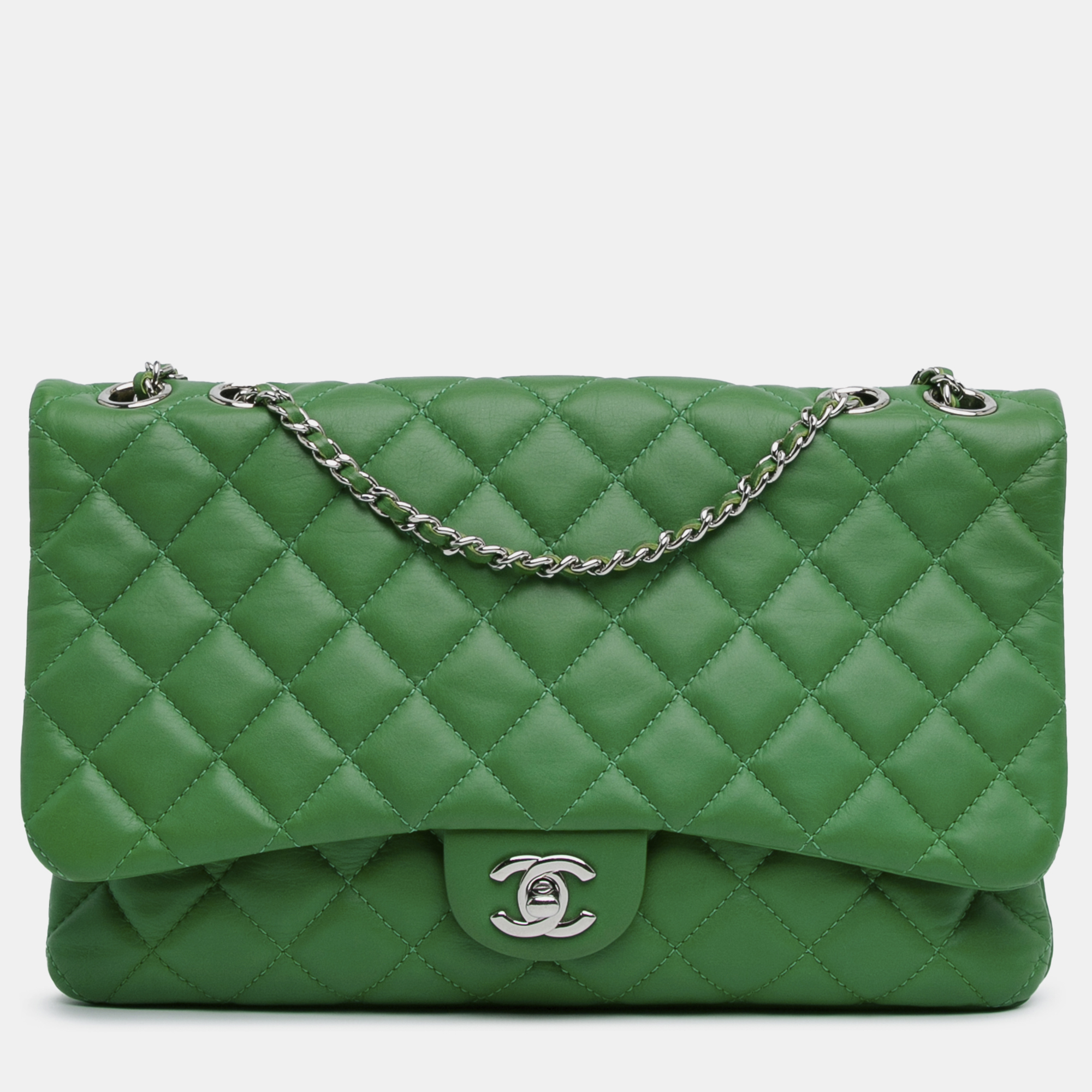 

Chanel Quilted Lambskin Double Compartment Chain Flap Bag, Green