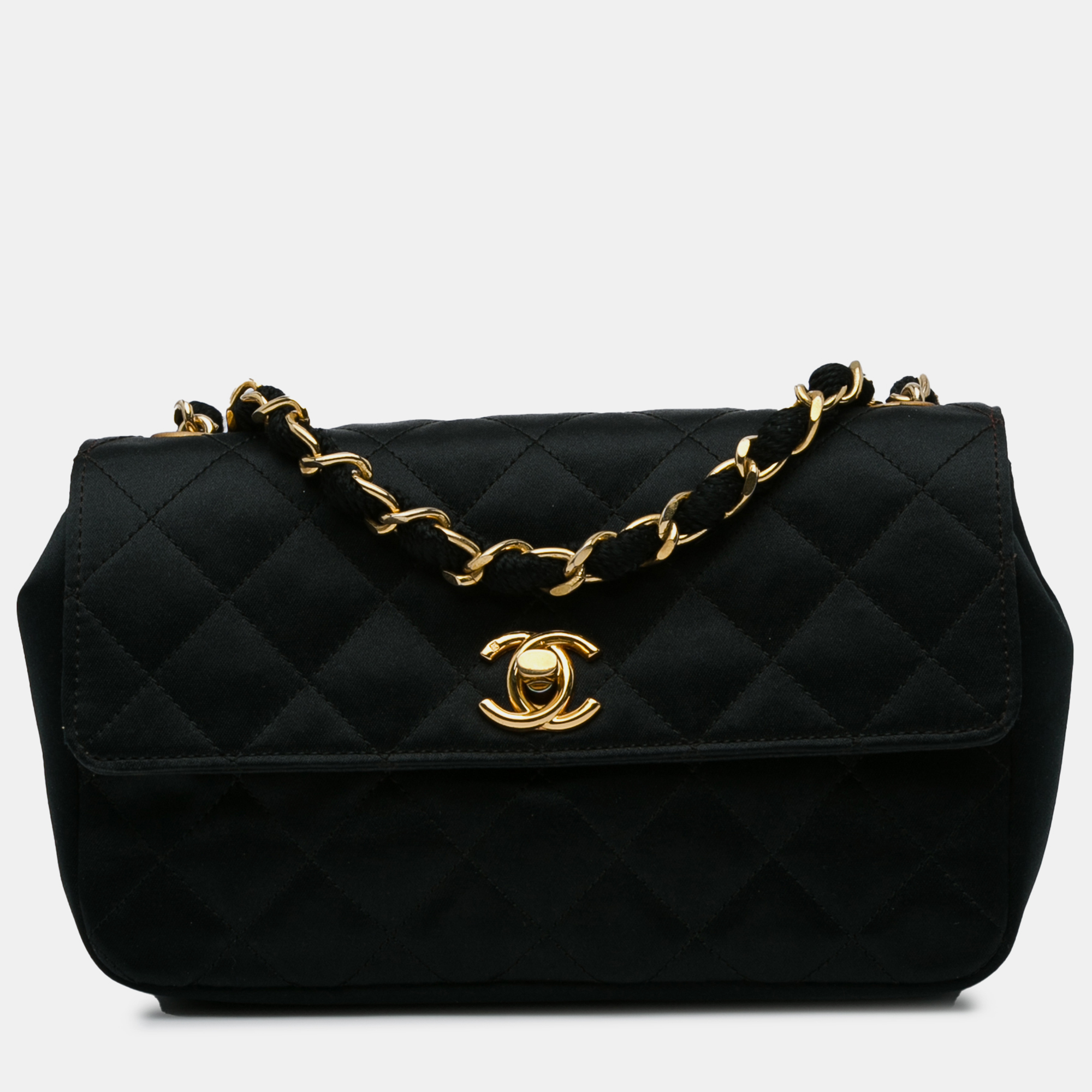 

Chanel Mini CC Quilted Satin Flap Bag, Black