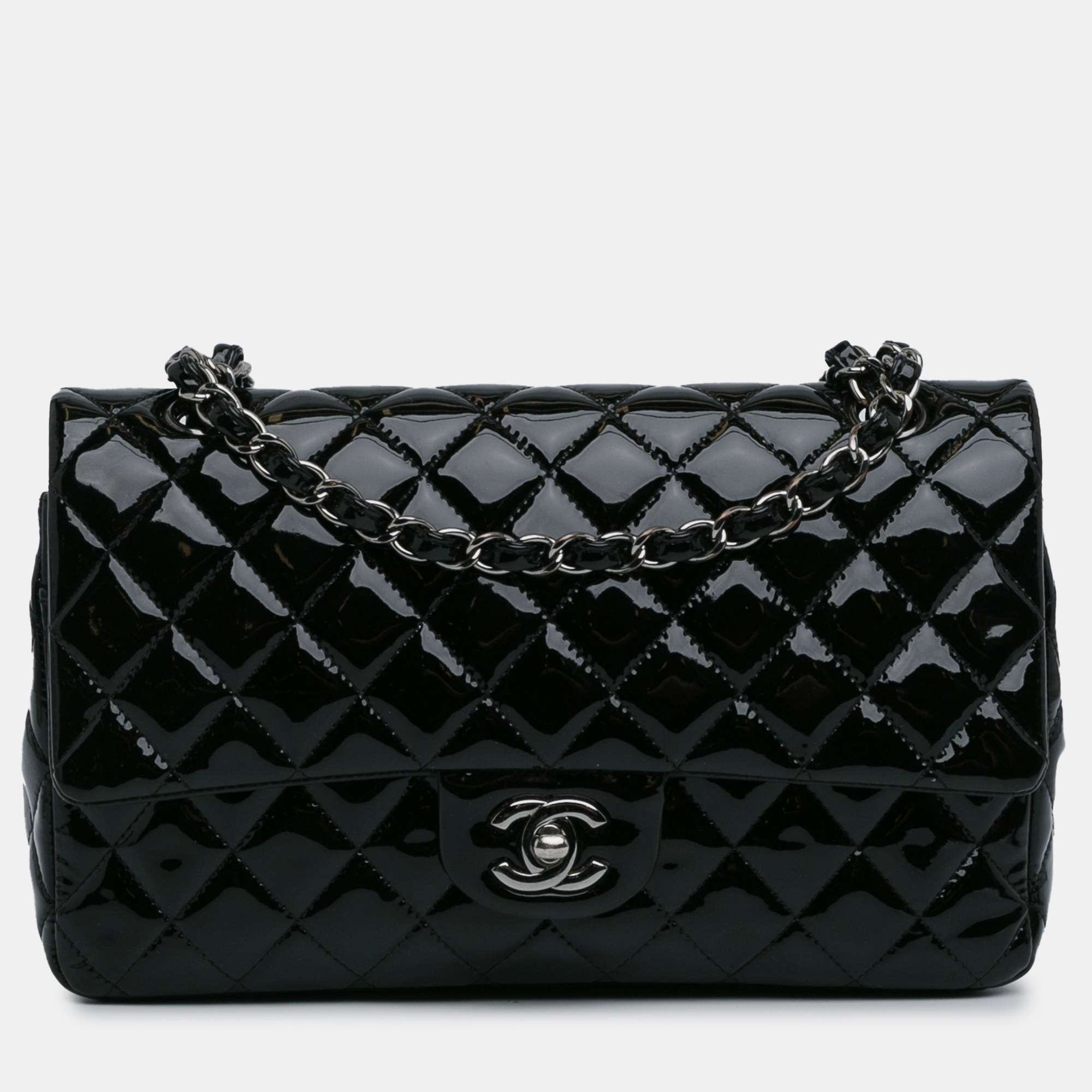 

Chanel Black Patent Leather Classic Double Medium Flap Bag