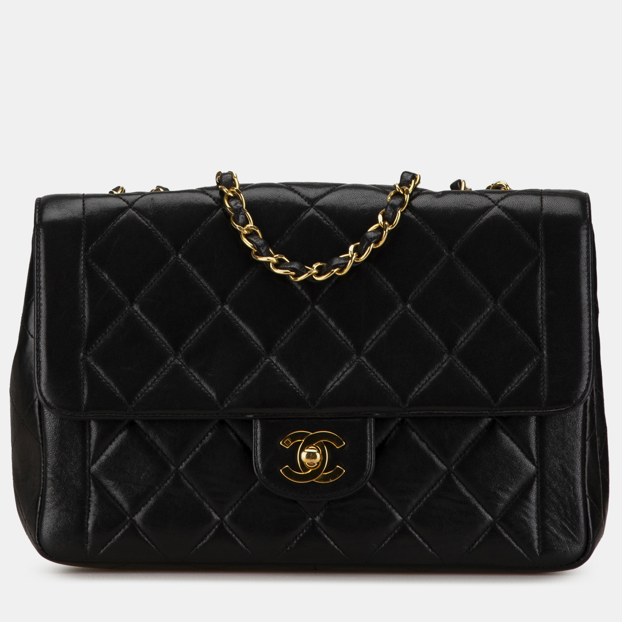 

Chanel Medium Quilted Lambskin Border Single Flap Bag, Black