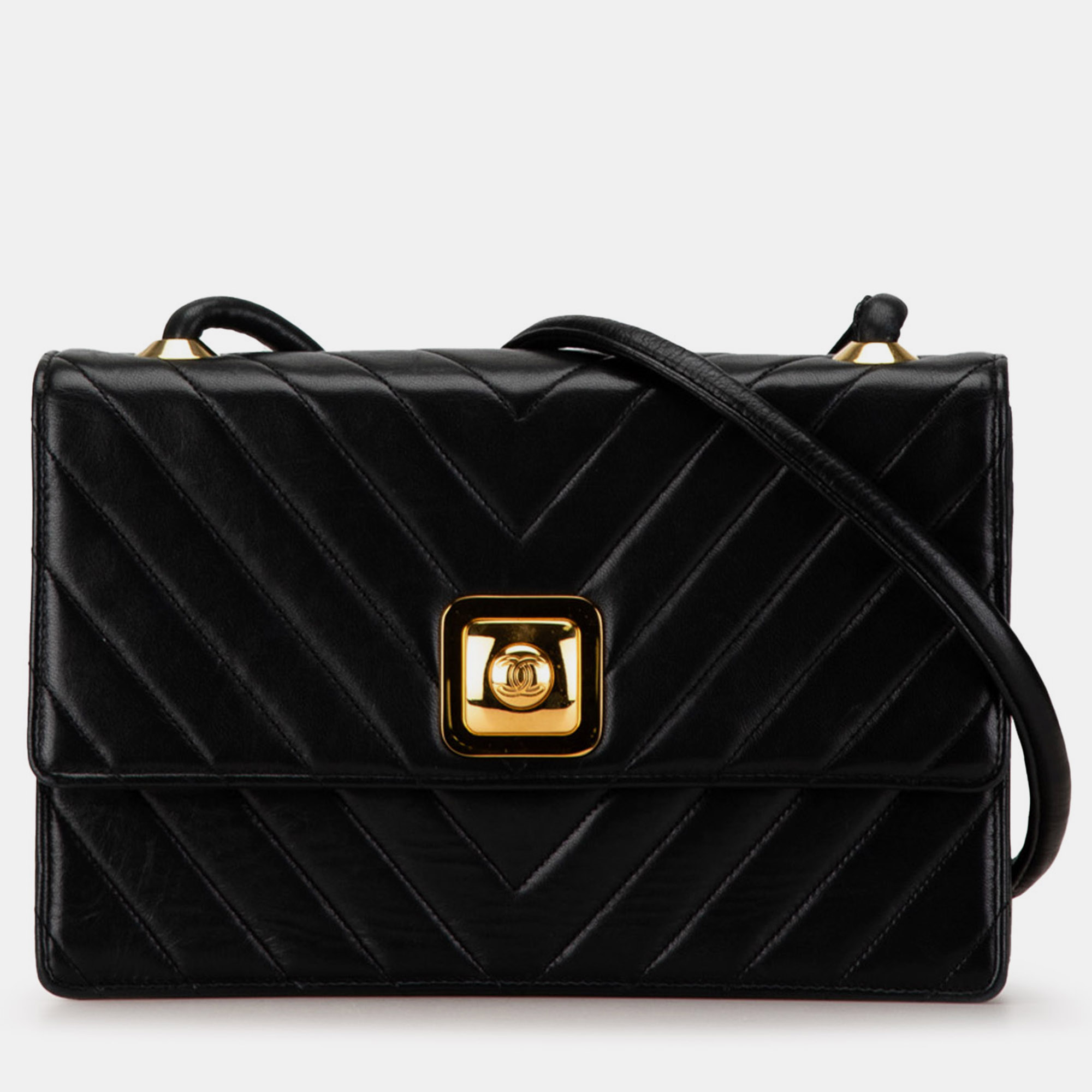 

Chanel CC Chevron Lambskin Crossbody, Black