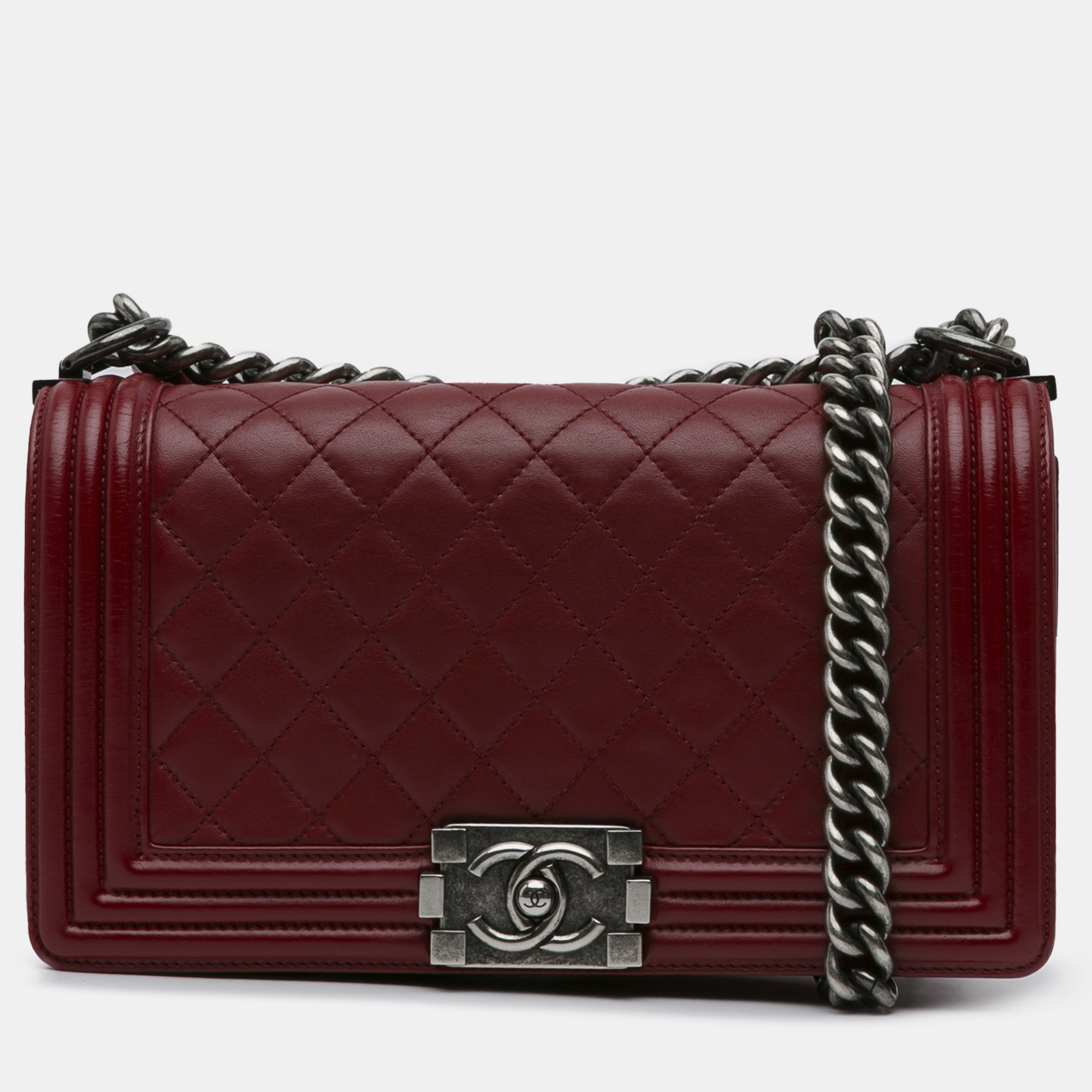 

Chanel Maroon Leather Medium Lambskin Boy Flap Bag, Red