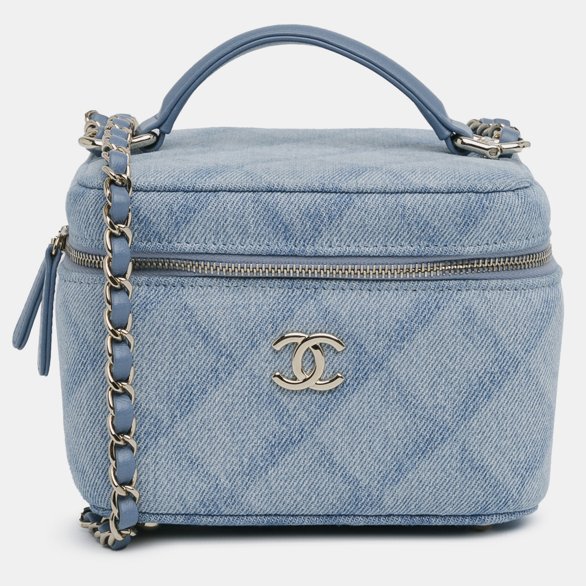 

Chanel Mini Printed Denim Quilted Top Handle Vanity Bag, Blue