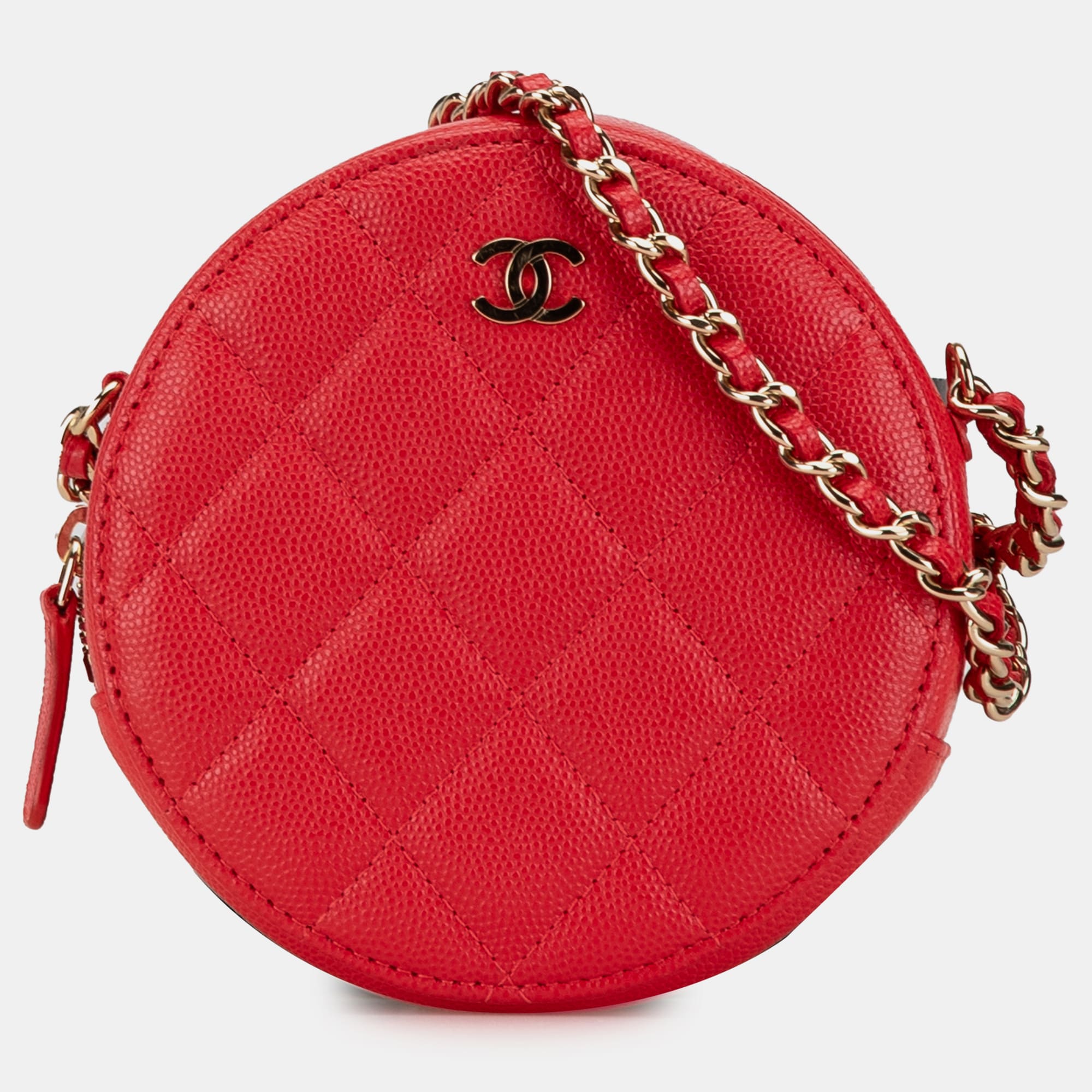 

Chanel Quilted Caviar Round Clutch With Chain, Black