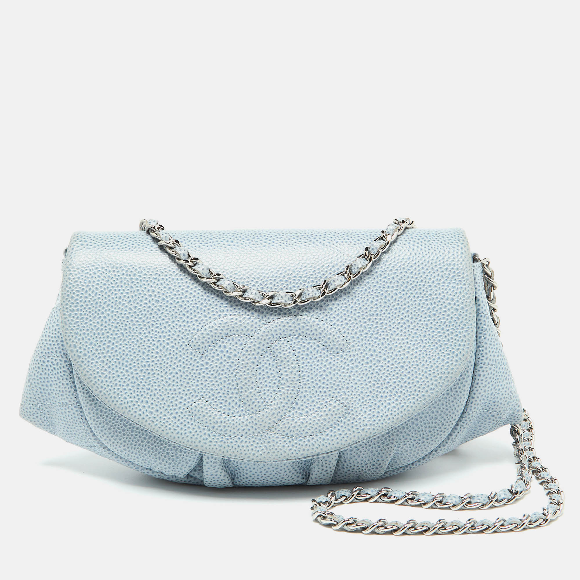 

Chanel Light Blue Caviar Leather Half Moon Wallet On Chain