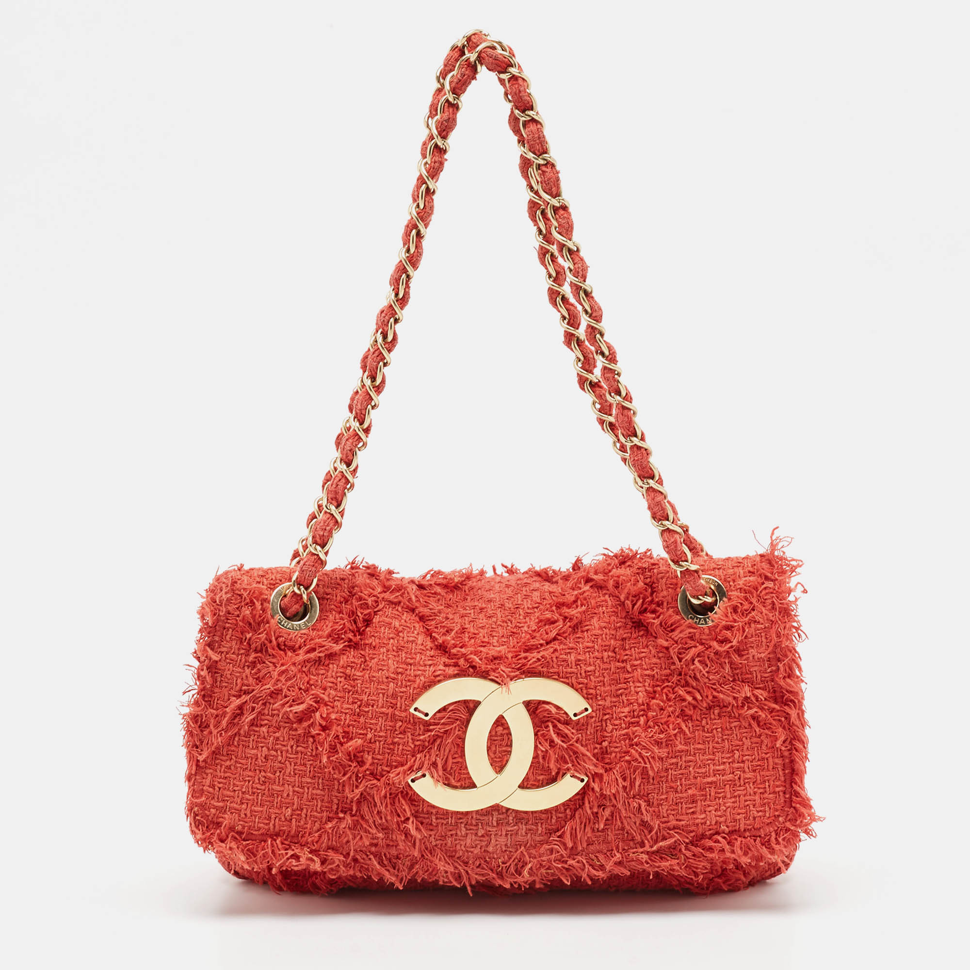 

Chanel Red Quilted Tweed CC Flap Shoulder Bag