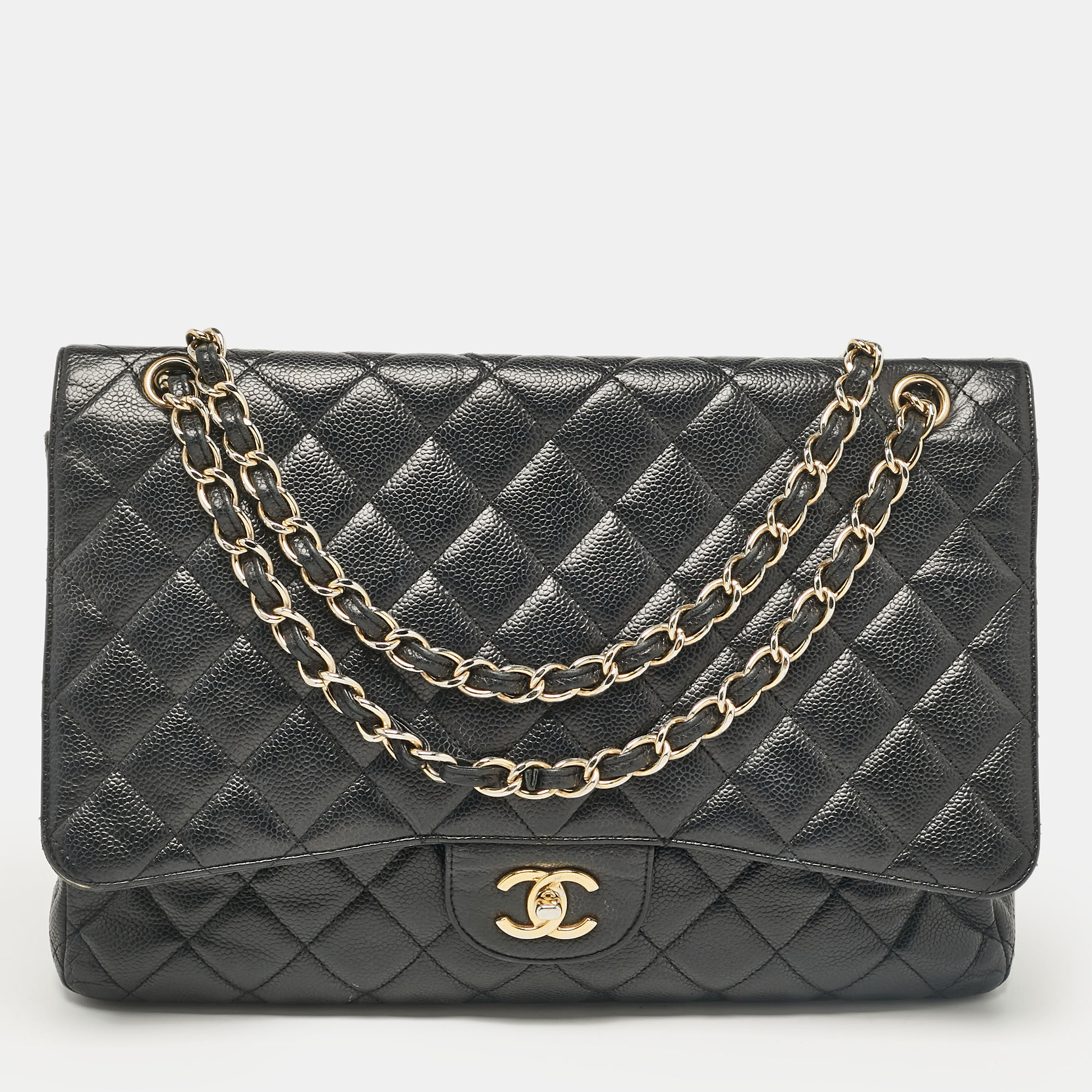 

Chanel Black Caviar Quilted Leather Maxi Single Flap Bag