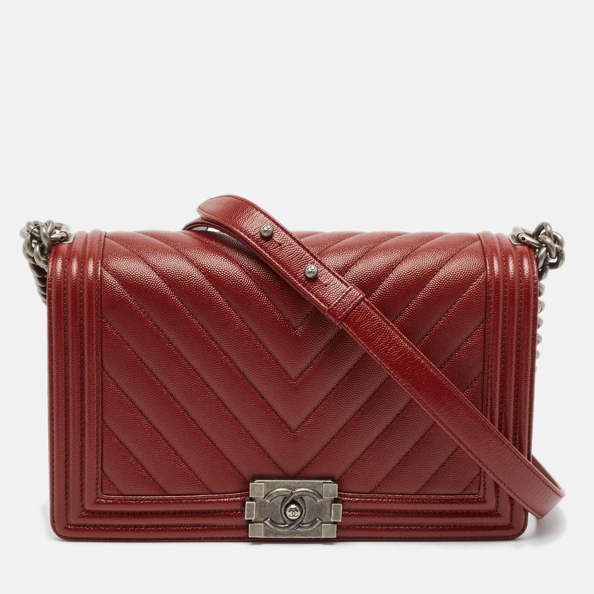 

Chanel Dark Red Chevron Leather New  Boy Bag