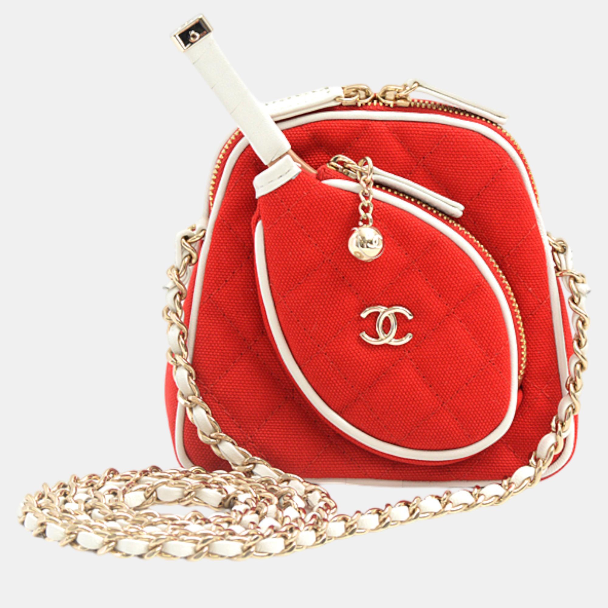 Pre-owned Chanel Red Canvas Coco Masters Mini Tennis Bag