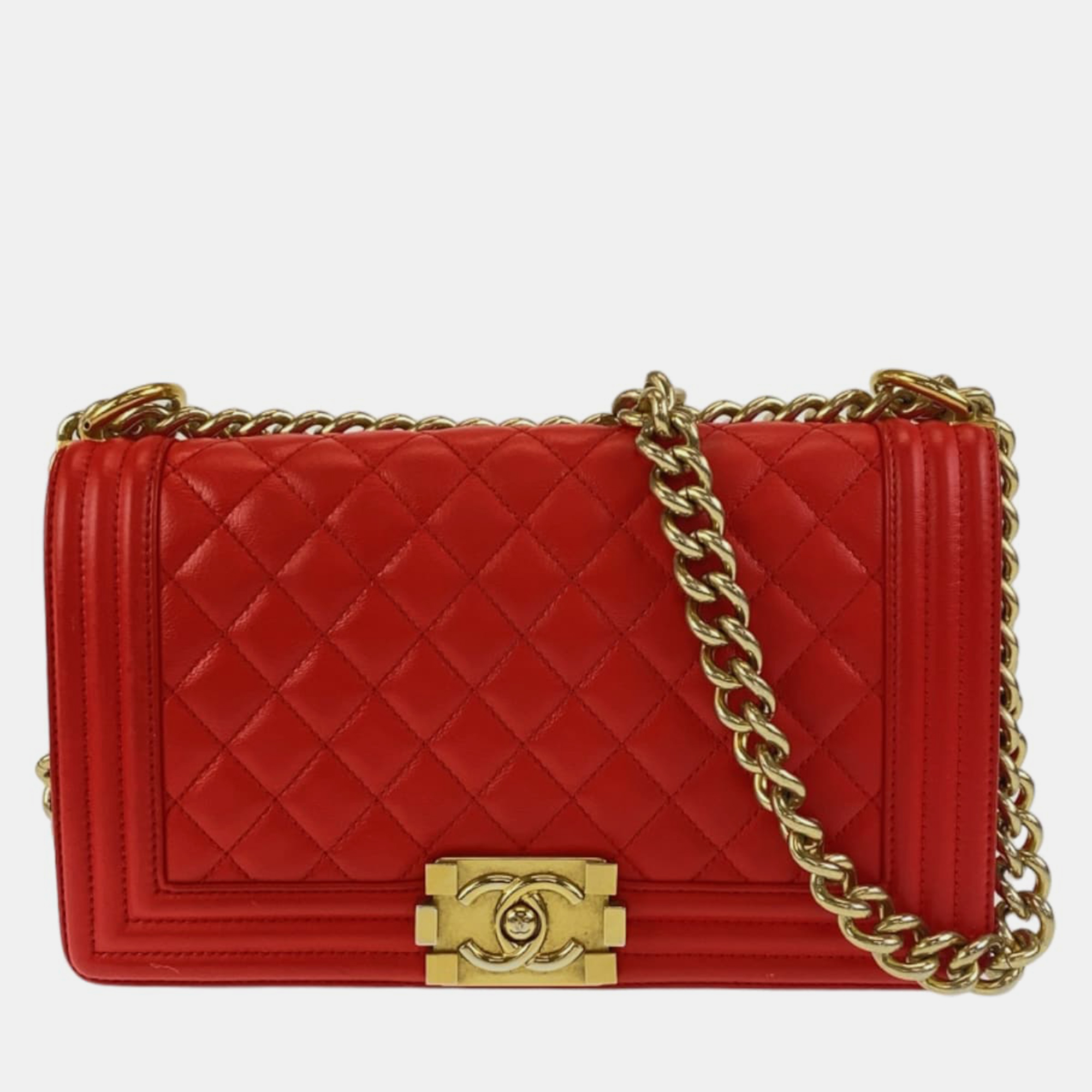 

Chanel Red Leather  Boy Shoulder Bags