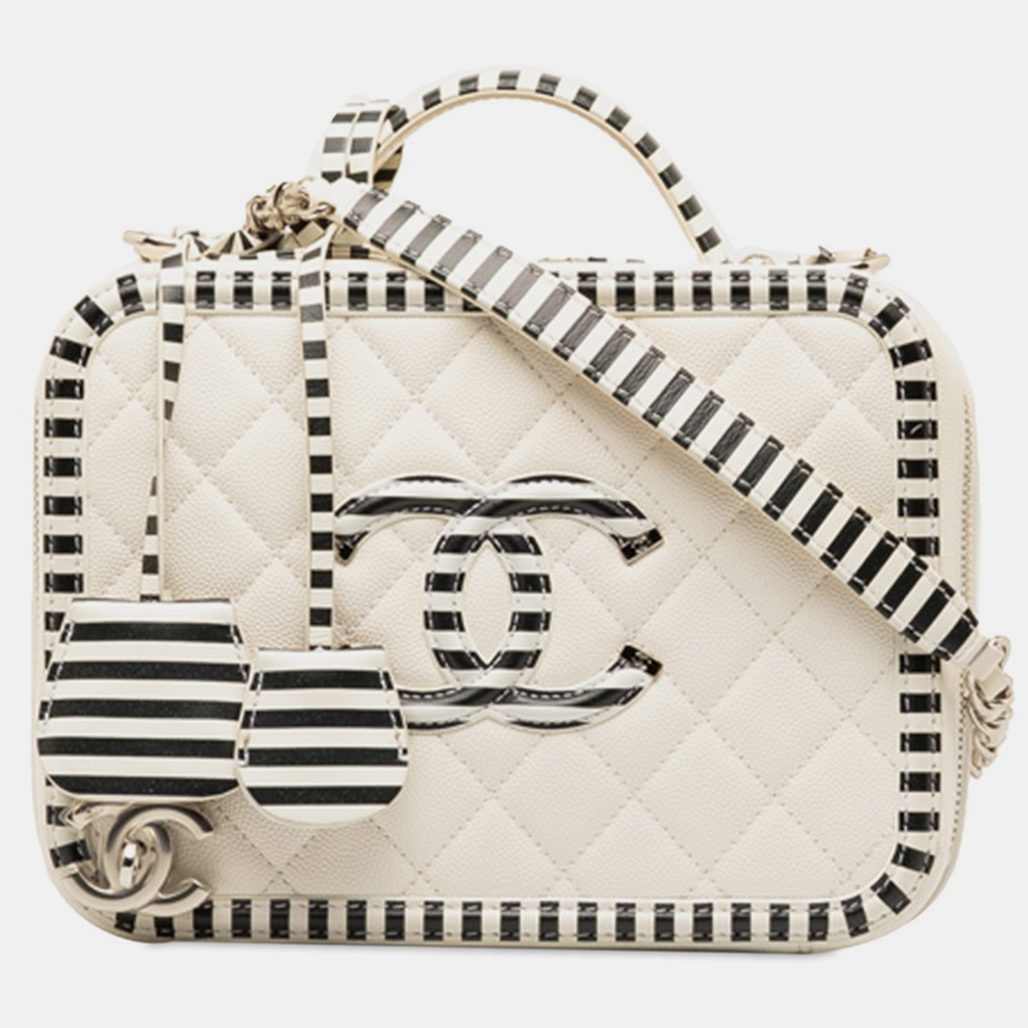 

Chanel White/Black Leather  Filigree Shoulder Bag