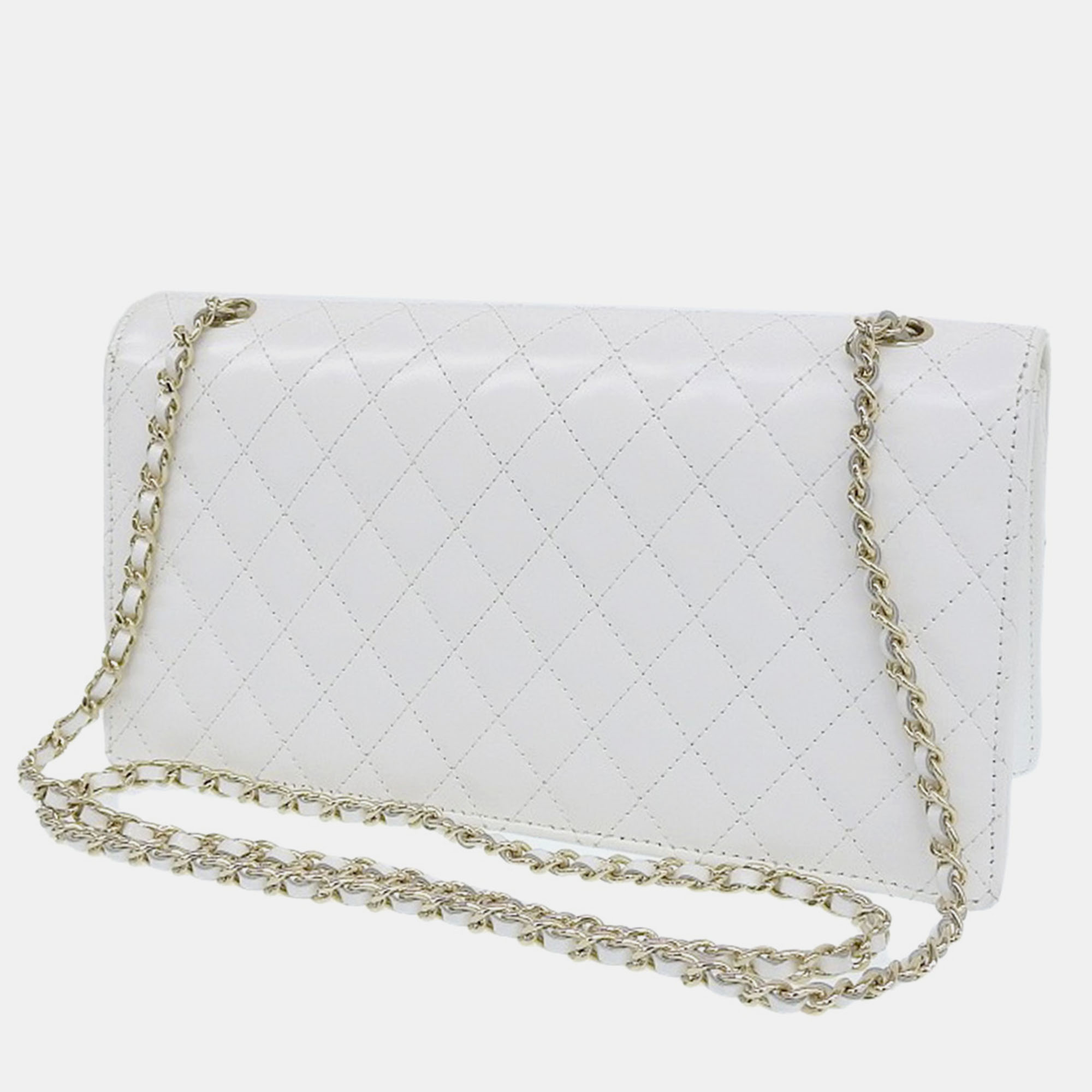 Pre-owned Chanel White Leather Quilted Chain Shoulder Bag