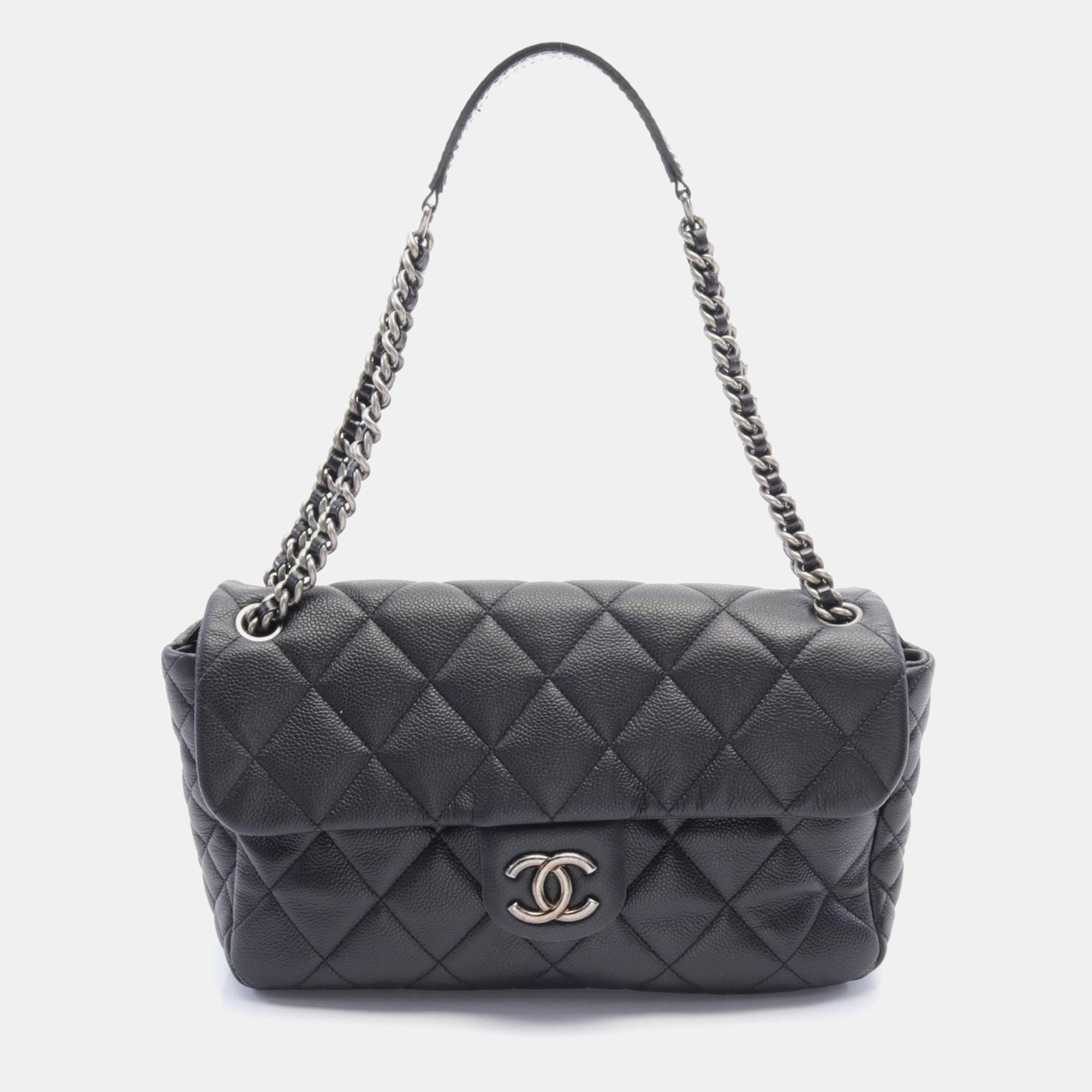 

Chanel Black Leather CC Caviar Flap Shoulder Bag