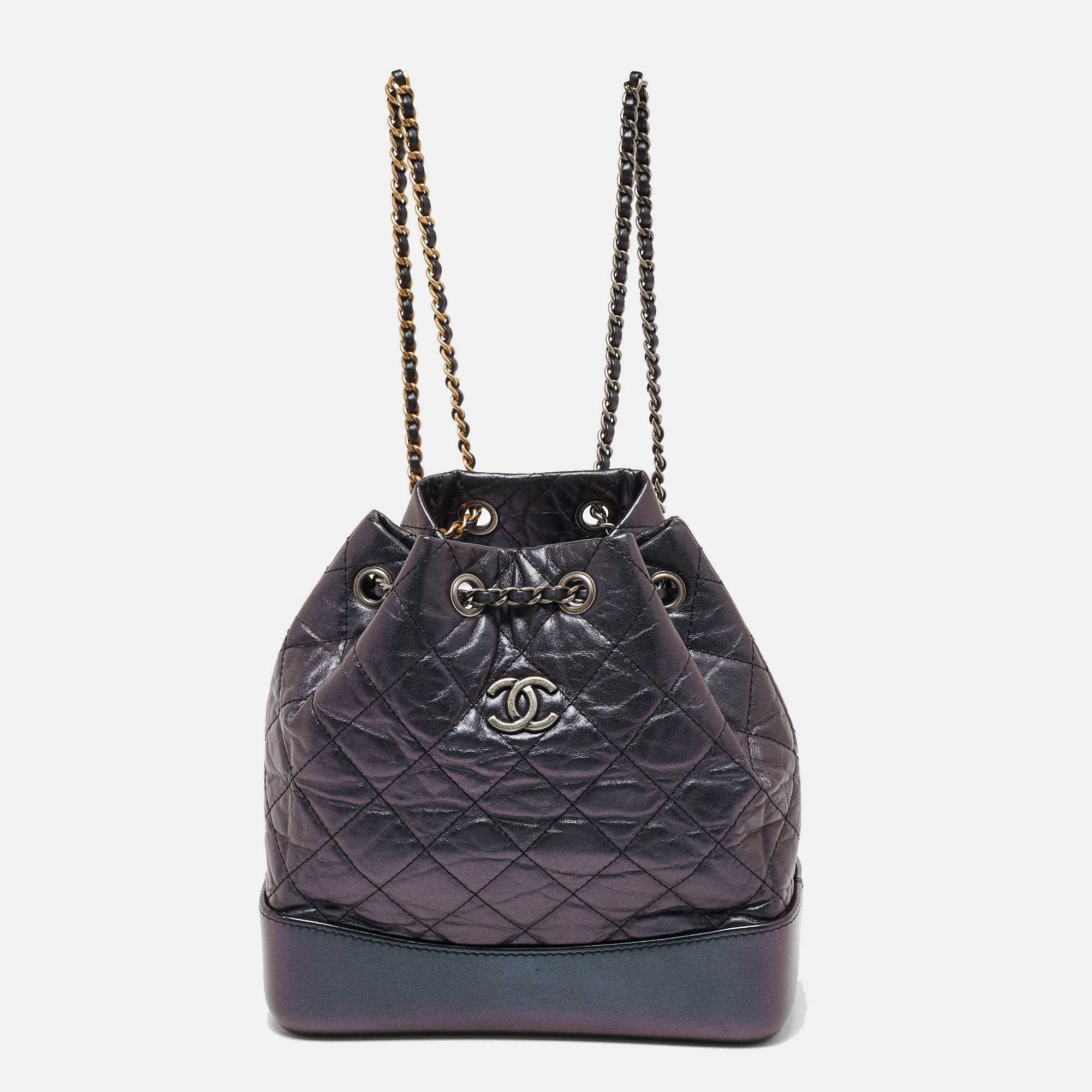 Pre-owned Chanel Iridescent Dark Purple Quilted Leather Cc Gabrielle Small Backpack