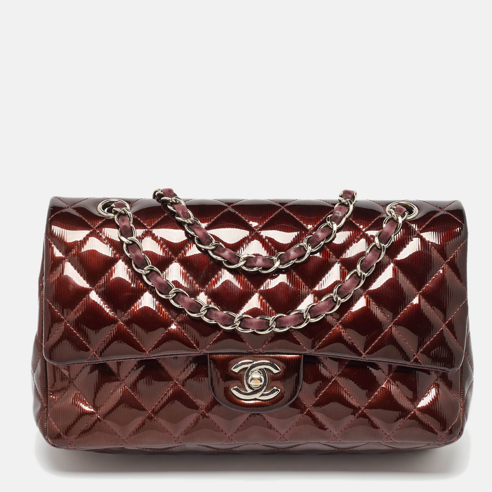 

Chanel Brown Patent Leather  Classic Double Flap Bag