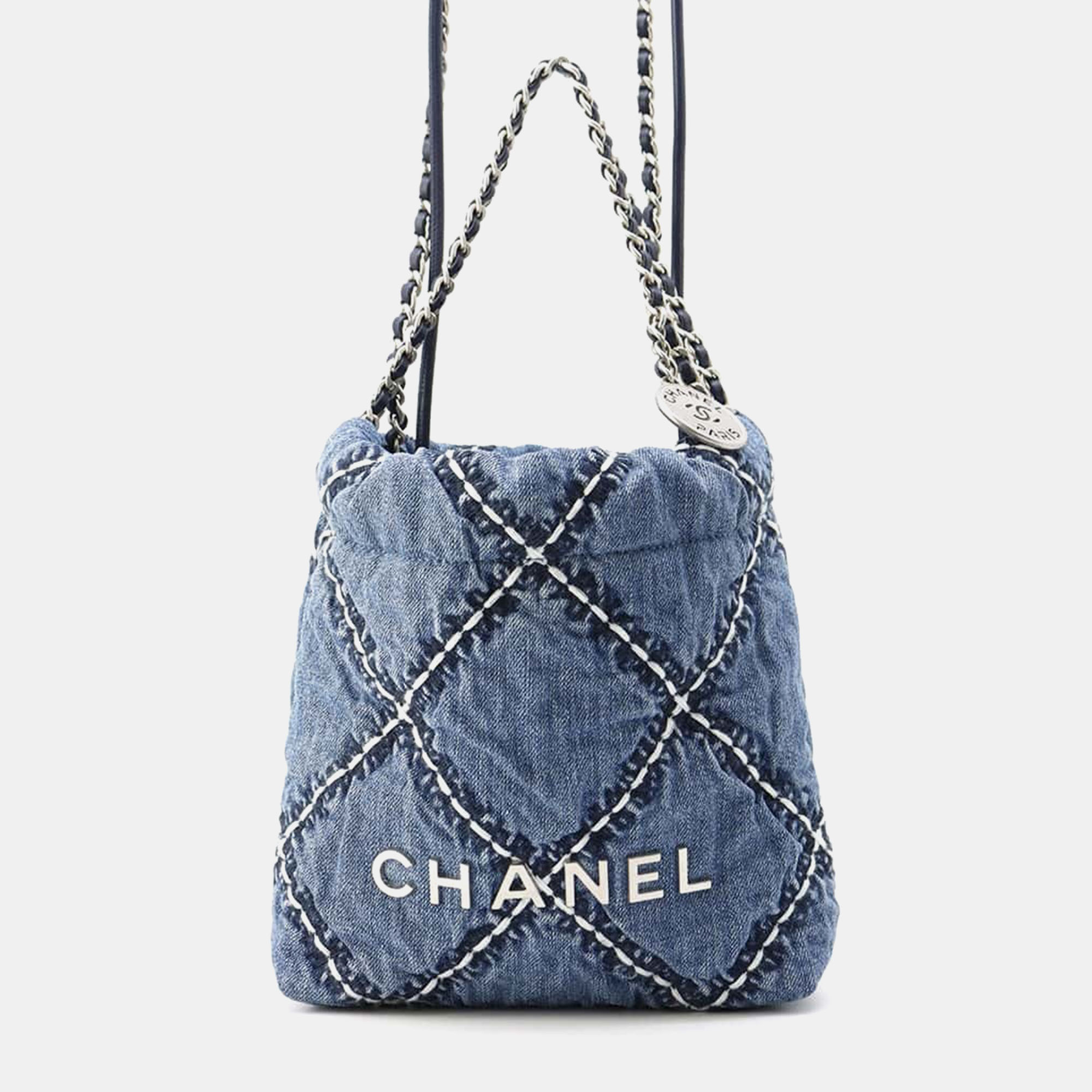 Pre-owned Chanel 22 Stitch Mini Handbag In Blue