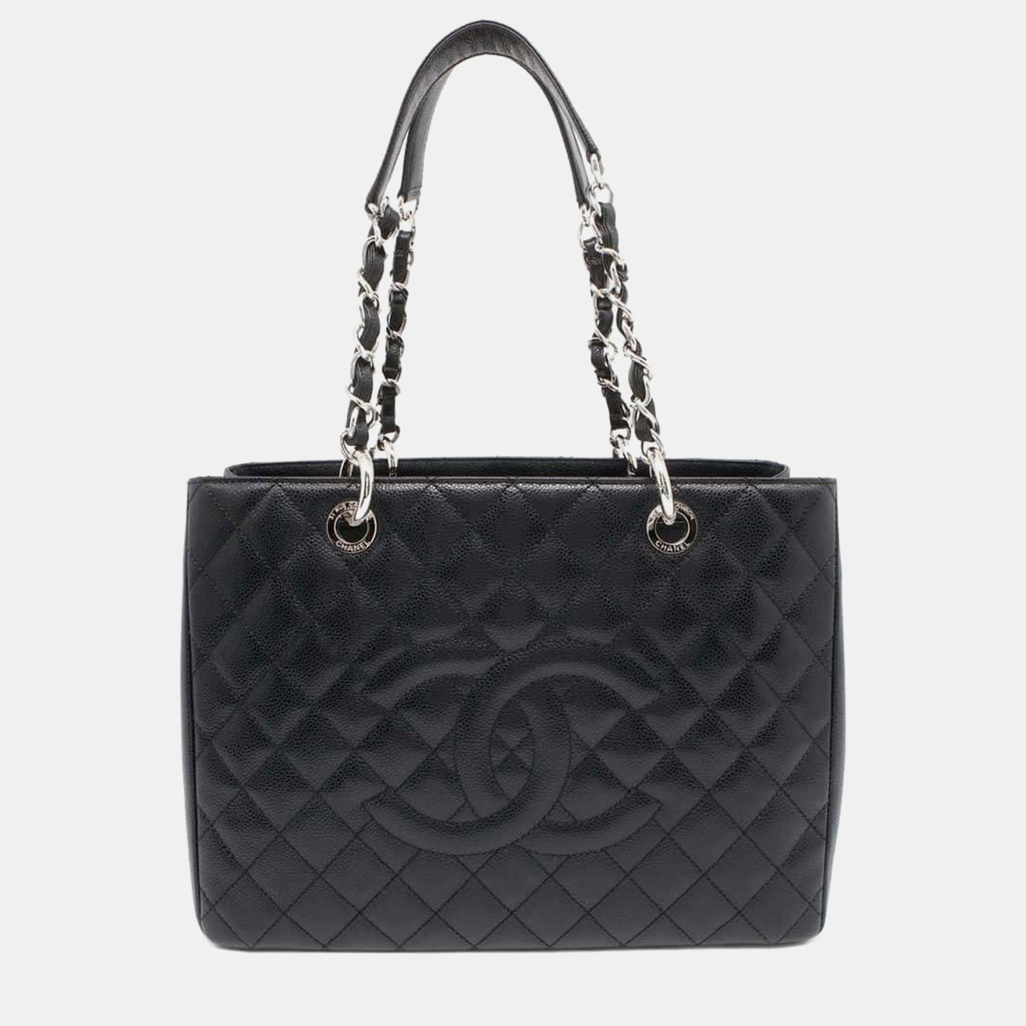 Pre-owned Chanel Black Caviar Leather Matelasse Gst Chain Tote Bag