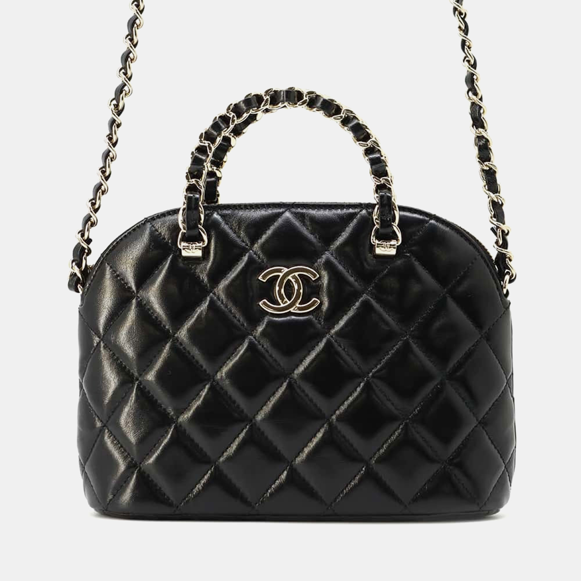 Pre-owned Chanel Black Shiny Lambskin Matelasse Small Shopping Bag