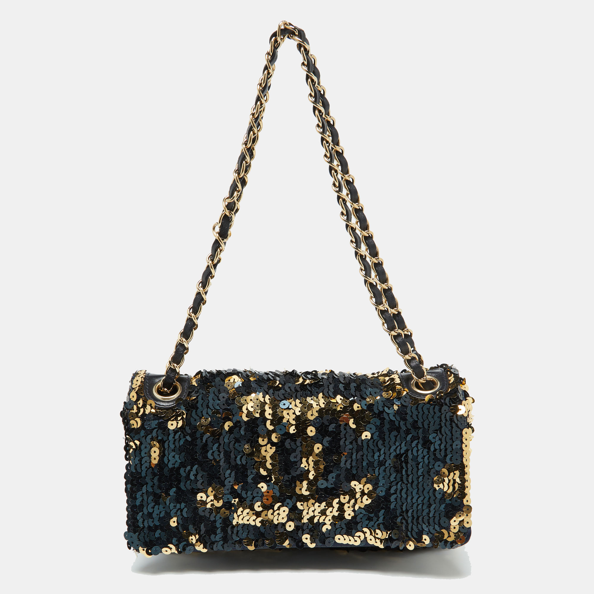 

Chanel Navy Blue/Gold Sequins Summer Night Flap Bag