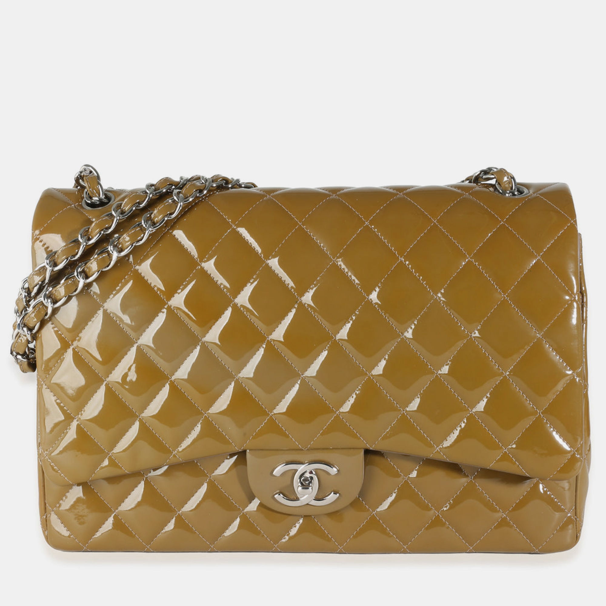 

Chanel Khaki Quilted Patent Maxi Classic Double Flap Shoulder Bag, Brown