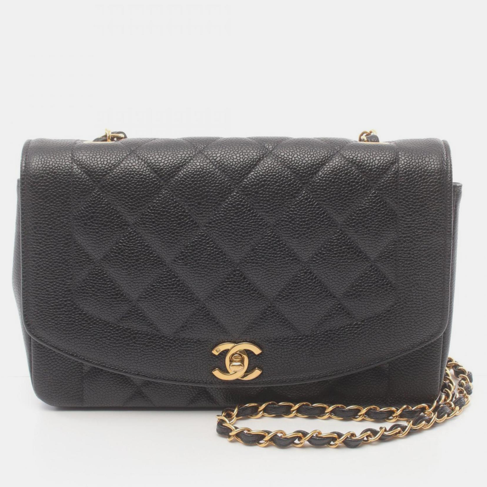 Pre-owned Chanel Black Caviar Skin (grained Calf) Matelasse Diana Flap Shoulder Bag