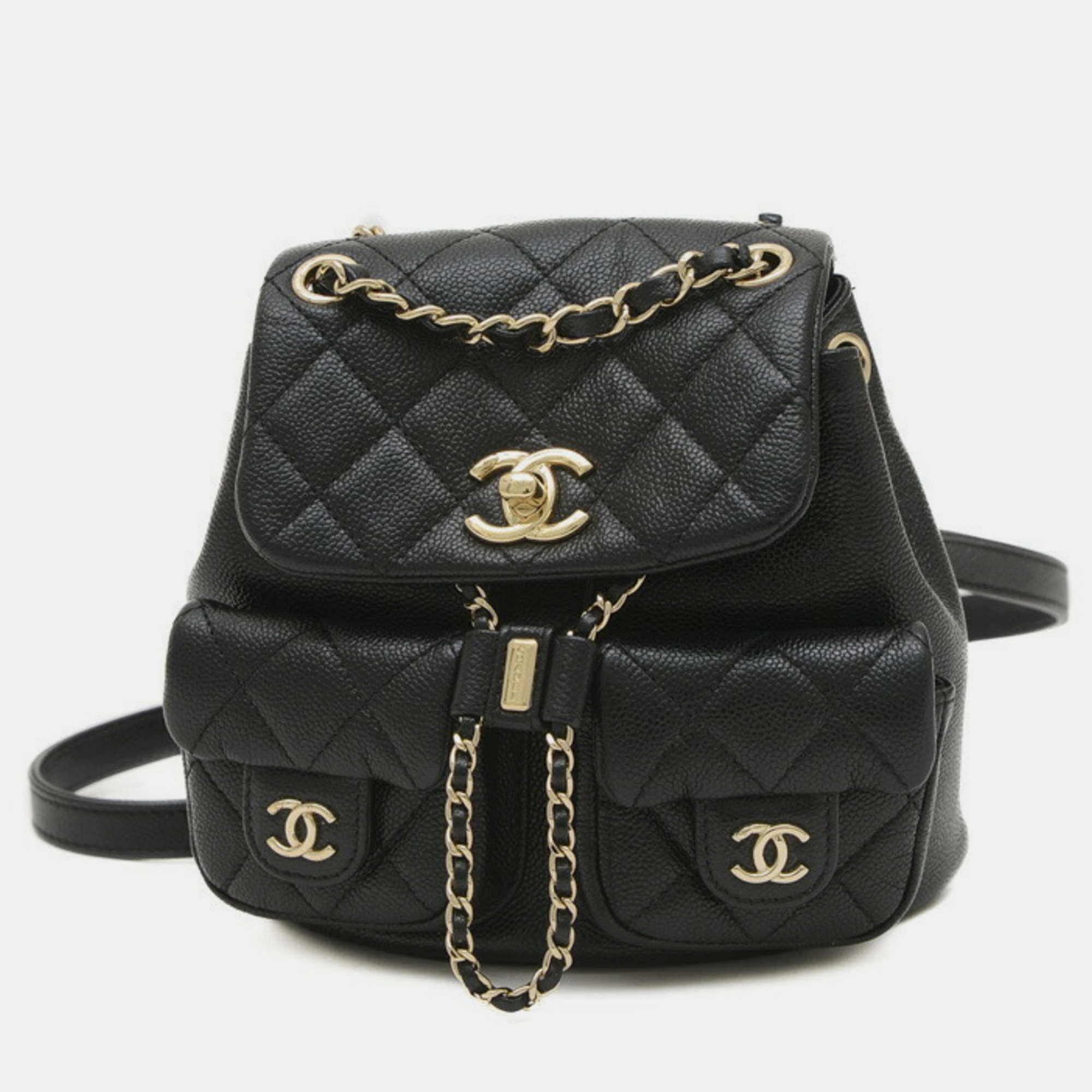 Pre-owned Chanel Black Caviar Skin Matelasse Chain Backpack