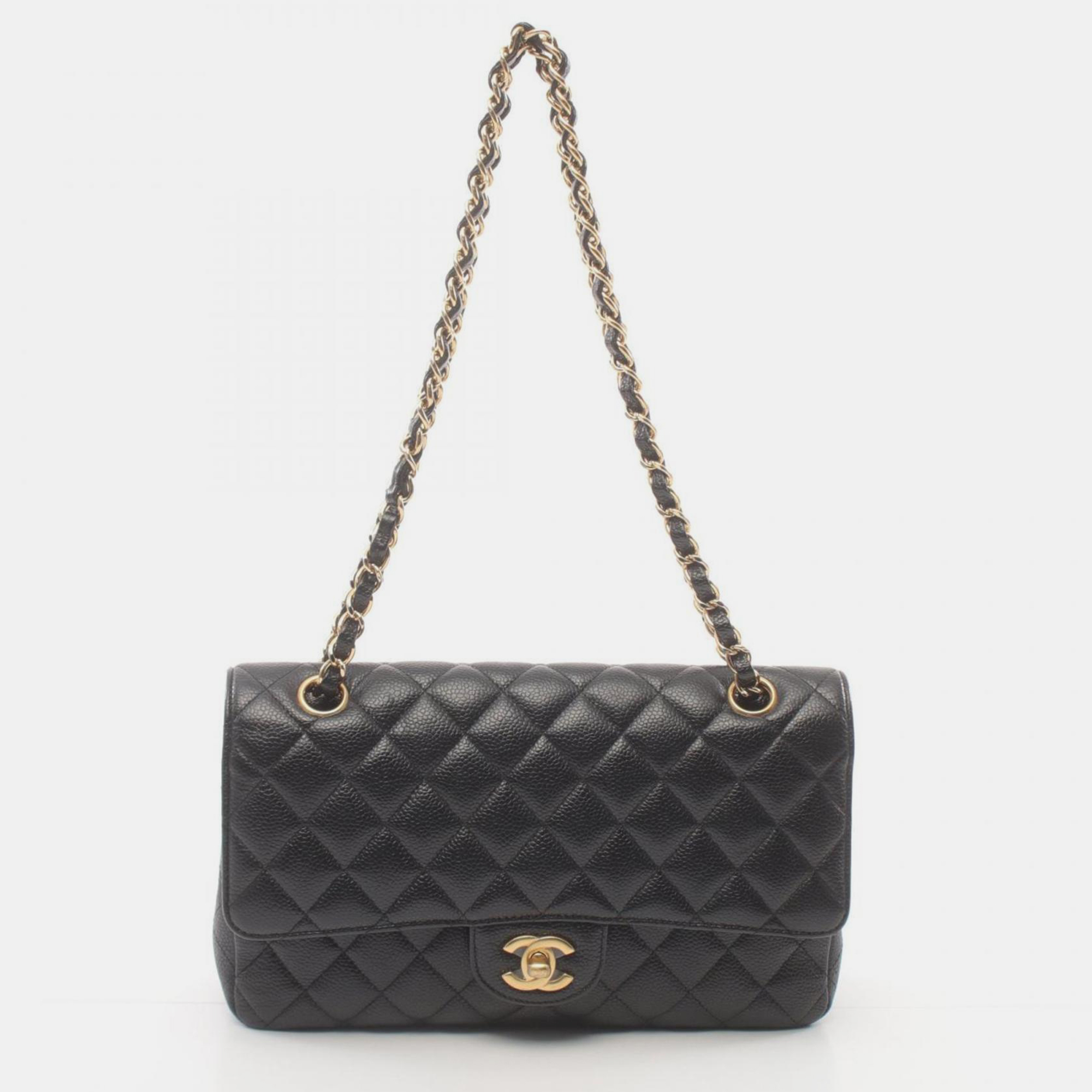 Pre-owned Chanel Black Caviar Skin (grained Calf) Matelasse W-flap Shoulder Bag