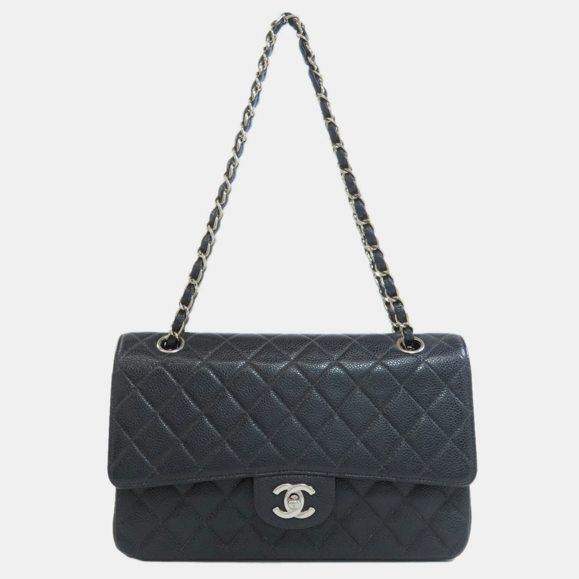 Pre-owned Chanel Caviar Skin Matelasse Chain Shoulder Bag In Black