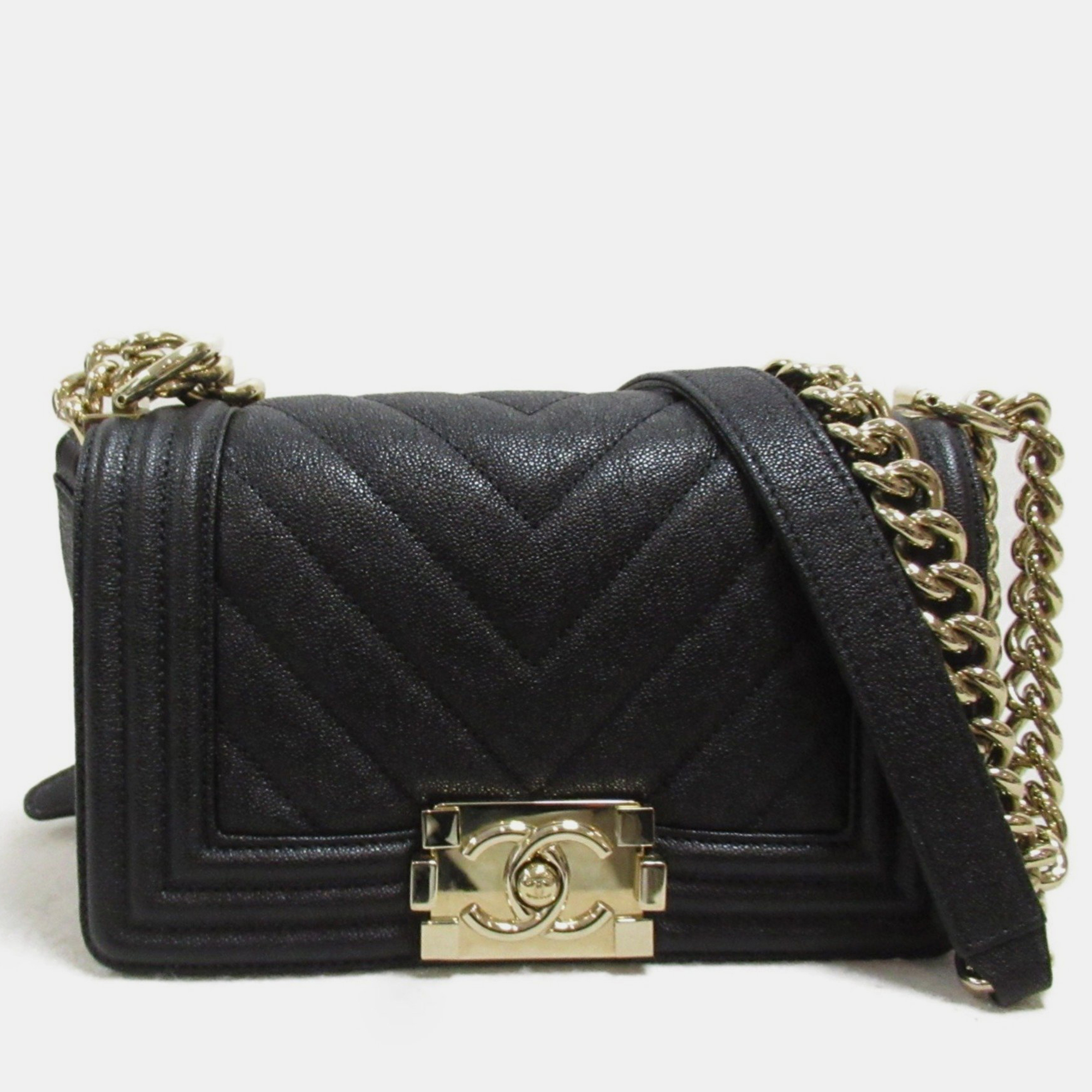 

Chanel Black Caviar Skin (Grained Calf) Boy Chanel Chain Shoulder Bag