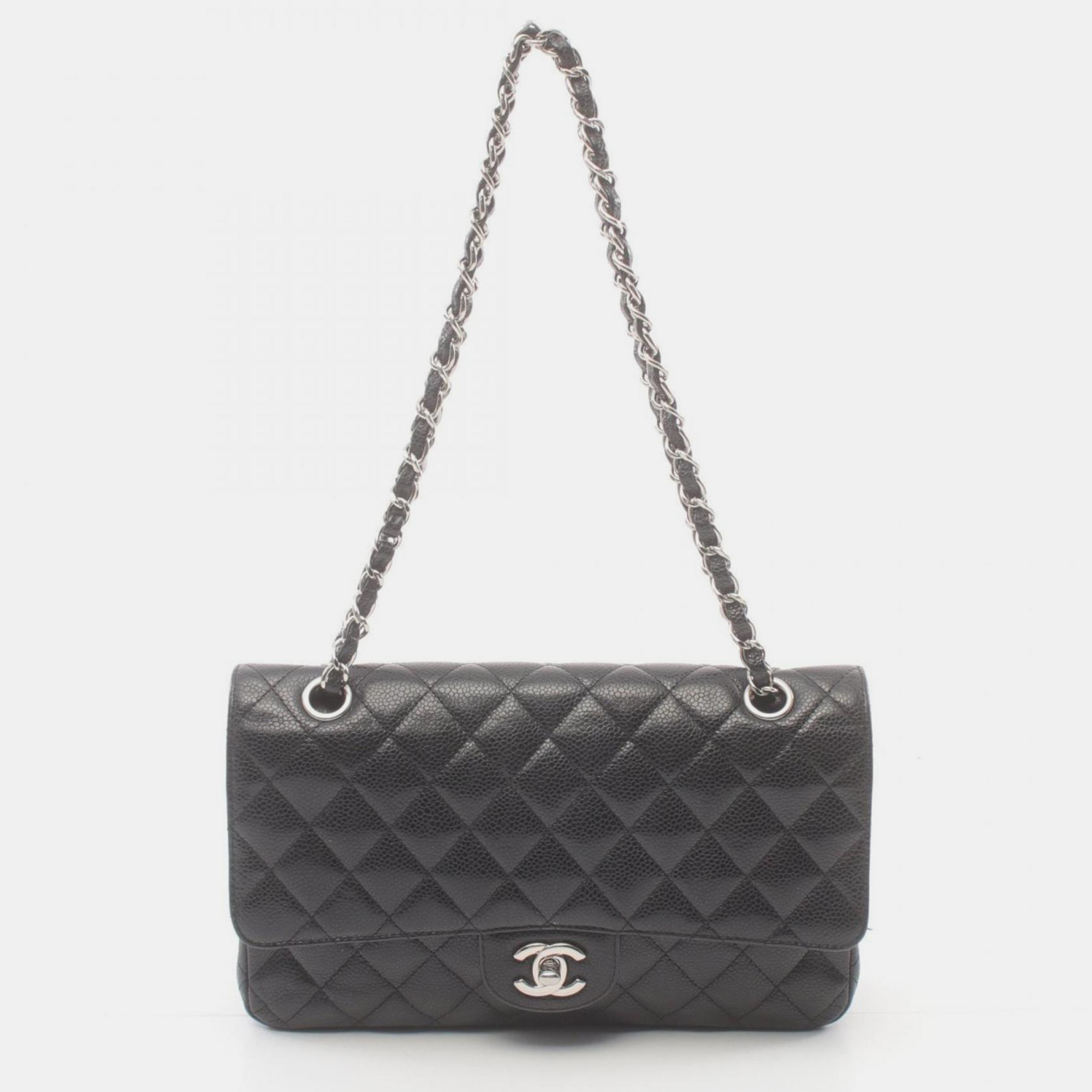 Pre-owned Chanel Black Caviar Skin (grained Calf) Matelasse W-flap Shoulder Bag