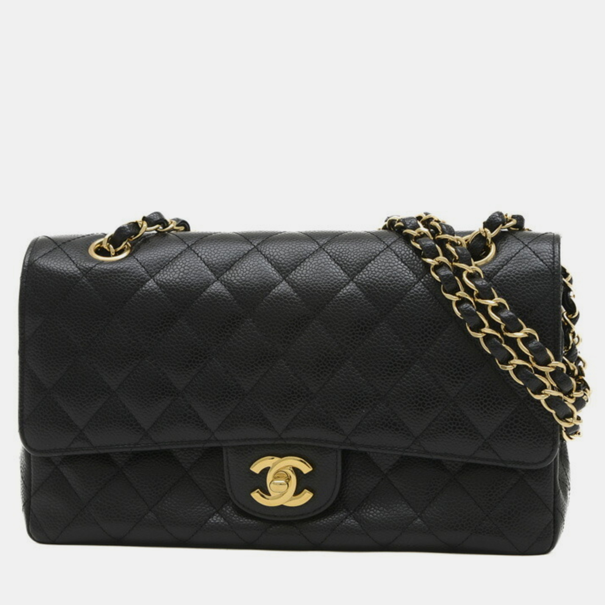 

Chanel Black Caviar Skin Matelasse 25 Double Chain Shoulder Bag