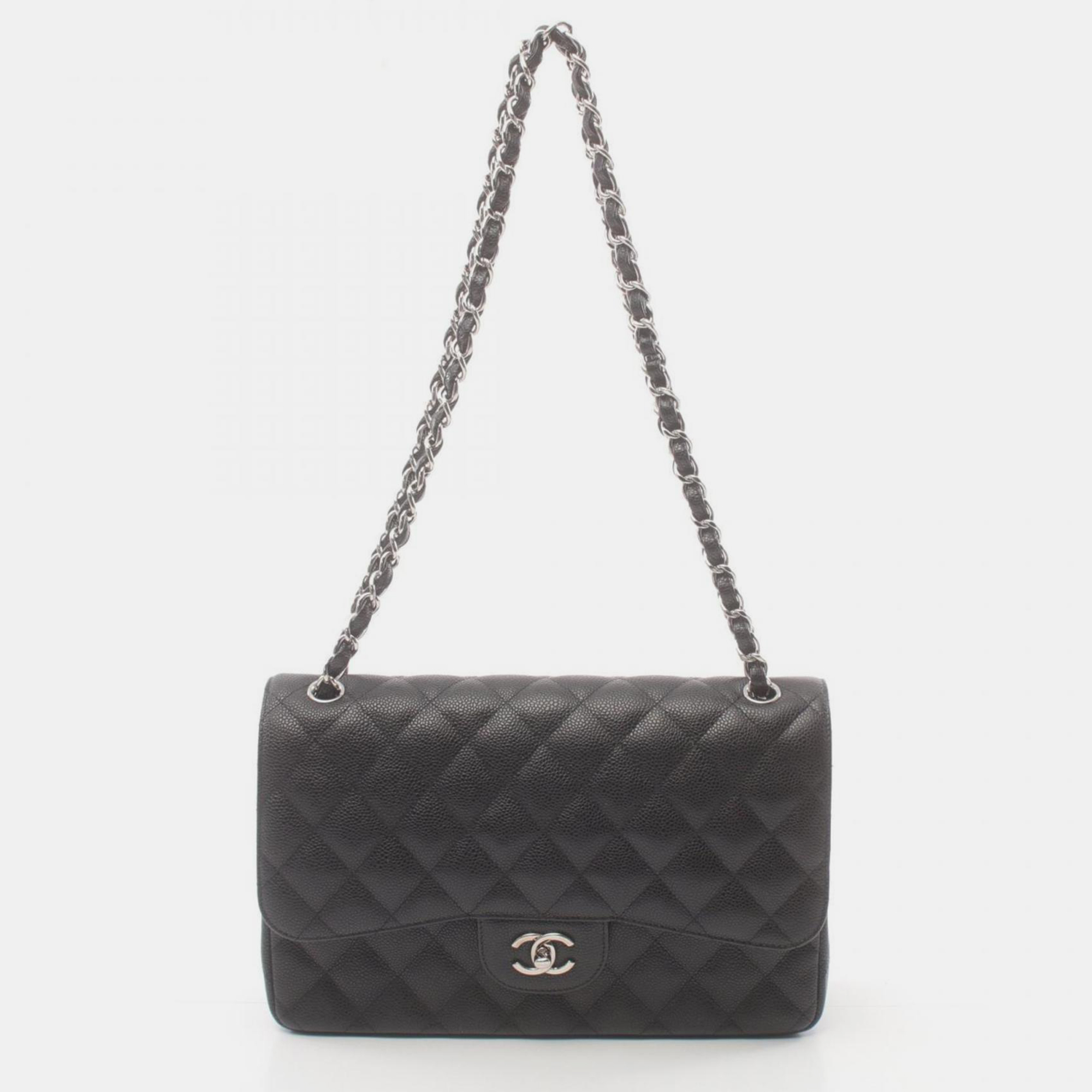 

Chanel Black Caviar Skin (Grained Calf) Deca Matelasse 30 Classic Large W-Flap Shoulder Bag