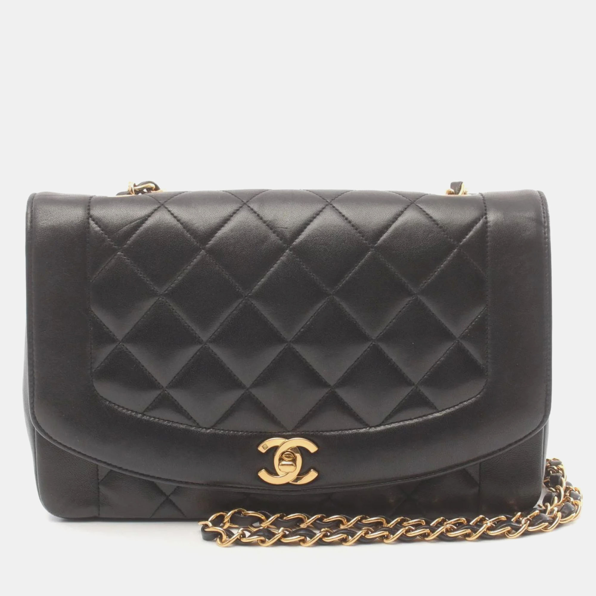 

Chanel Black Lambskin Matelasse Diana Flap Shoulder Bag