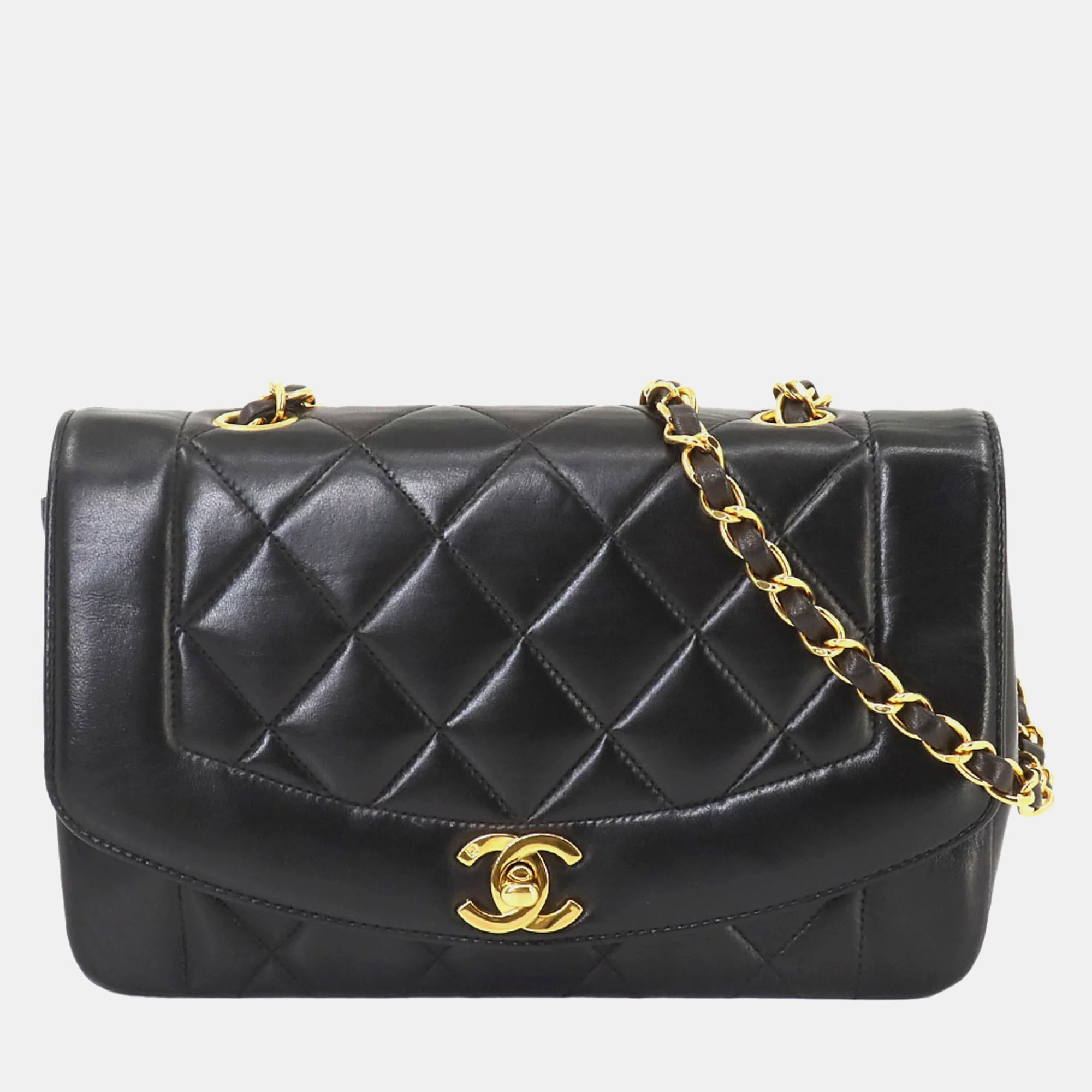 

Chanel Black Leather Diana Matelasse 22 Chain Shoulder Bag
