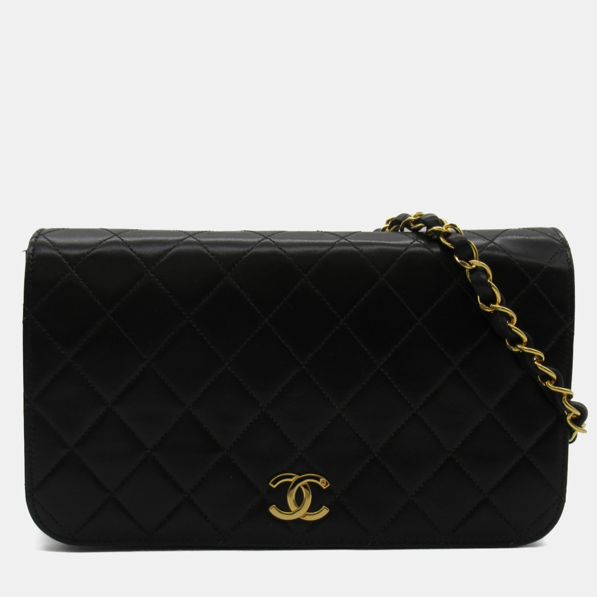 

Chanel Black Lambskin Matelasse Single Flap Chain Shoulder Bag