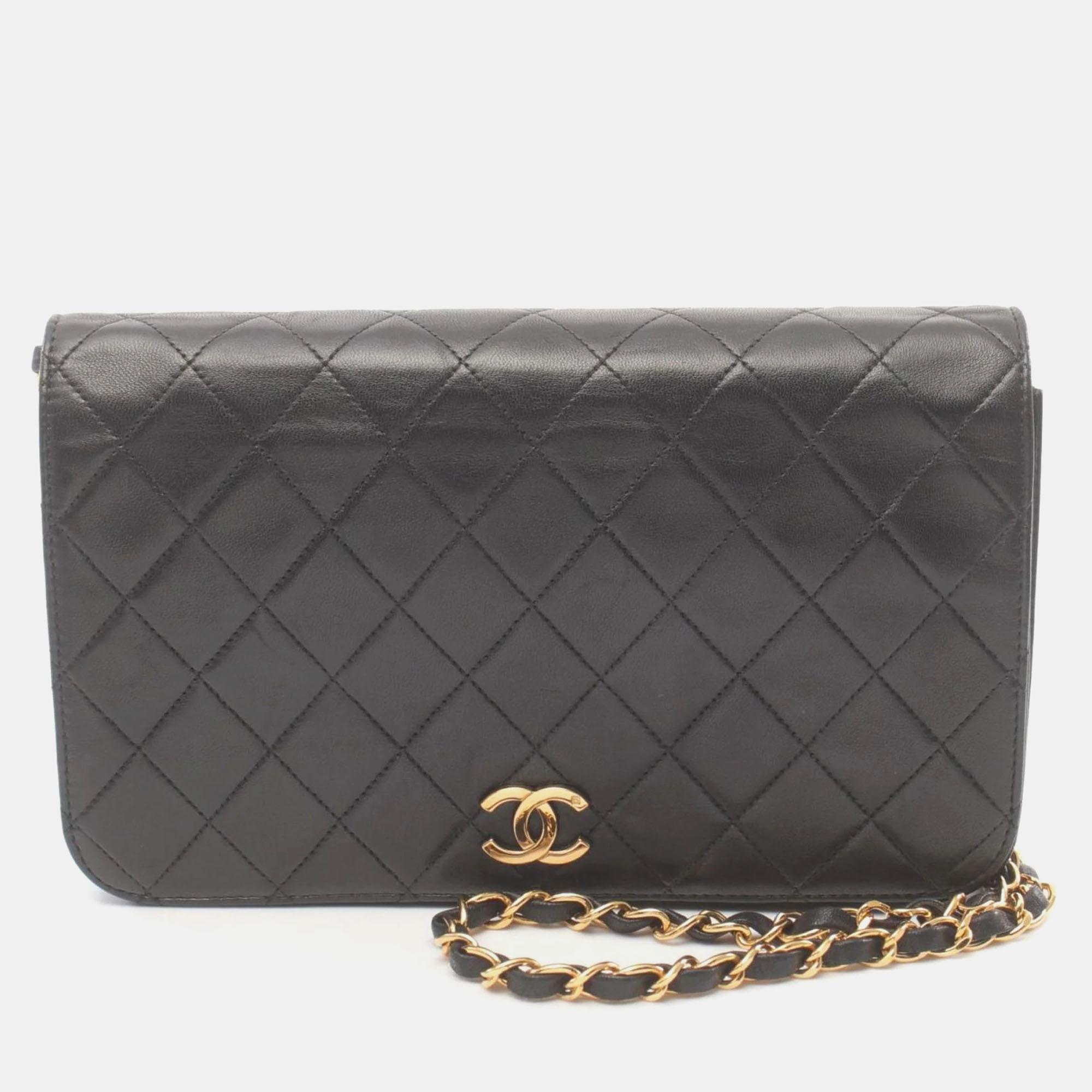 Pre-owned Chanel Black Lambskin Matelasse Full Flap Shoulder Bag