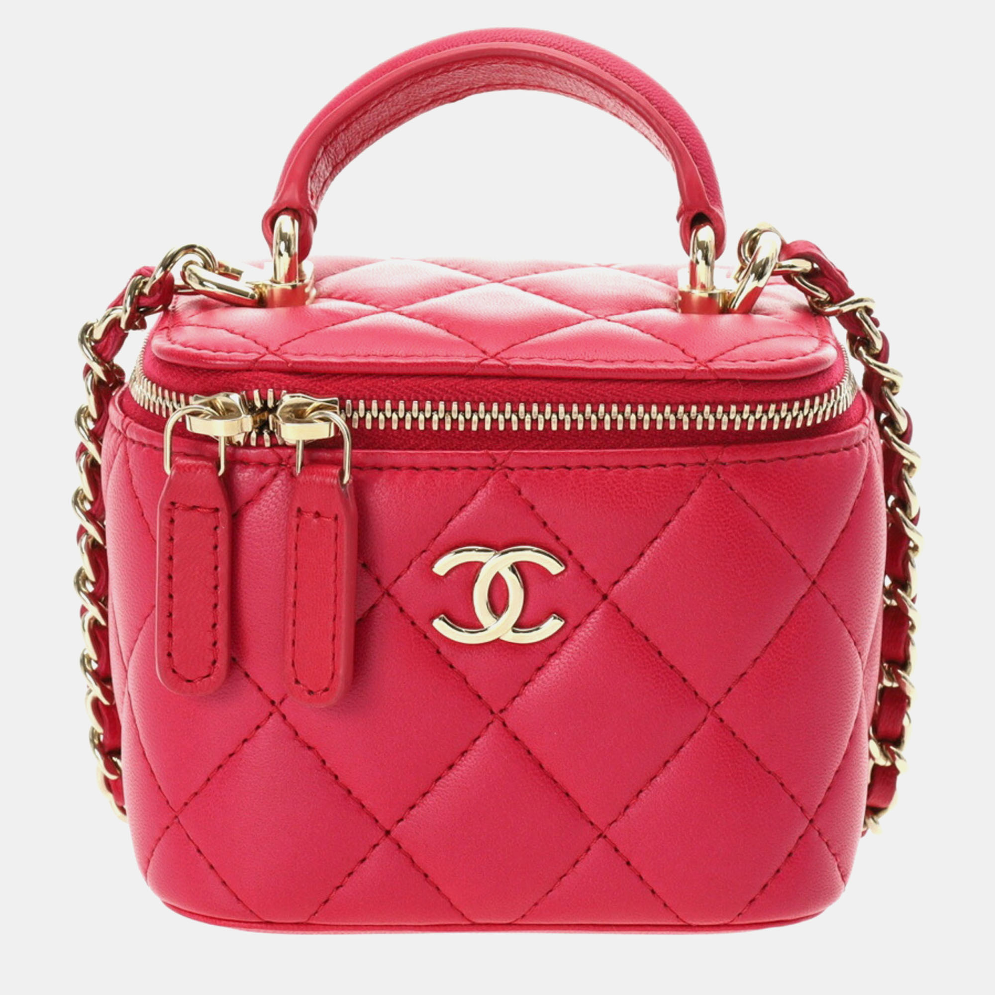 Pre-owned Chanel Pink Champagne Lambskin Small Vanity With Handle Shoulder Bag