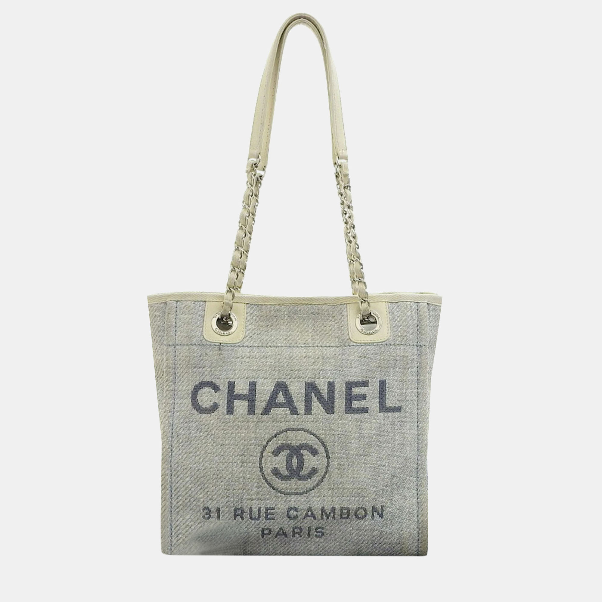 

Chanel Light Blue Canvas Deauville Tote PM Coco Mark Bag