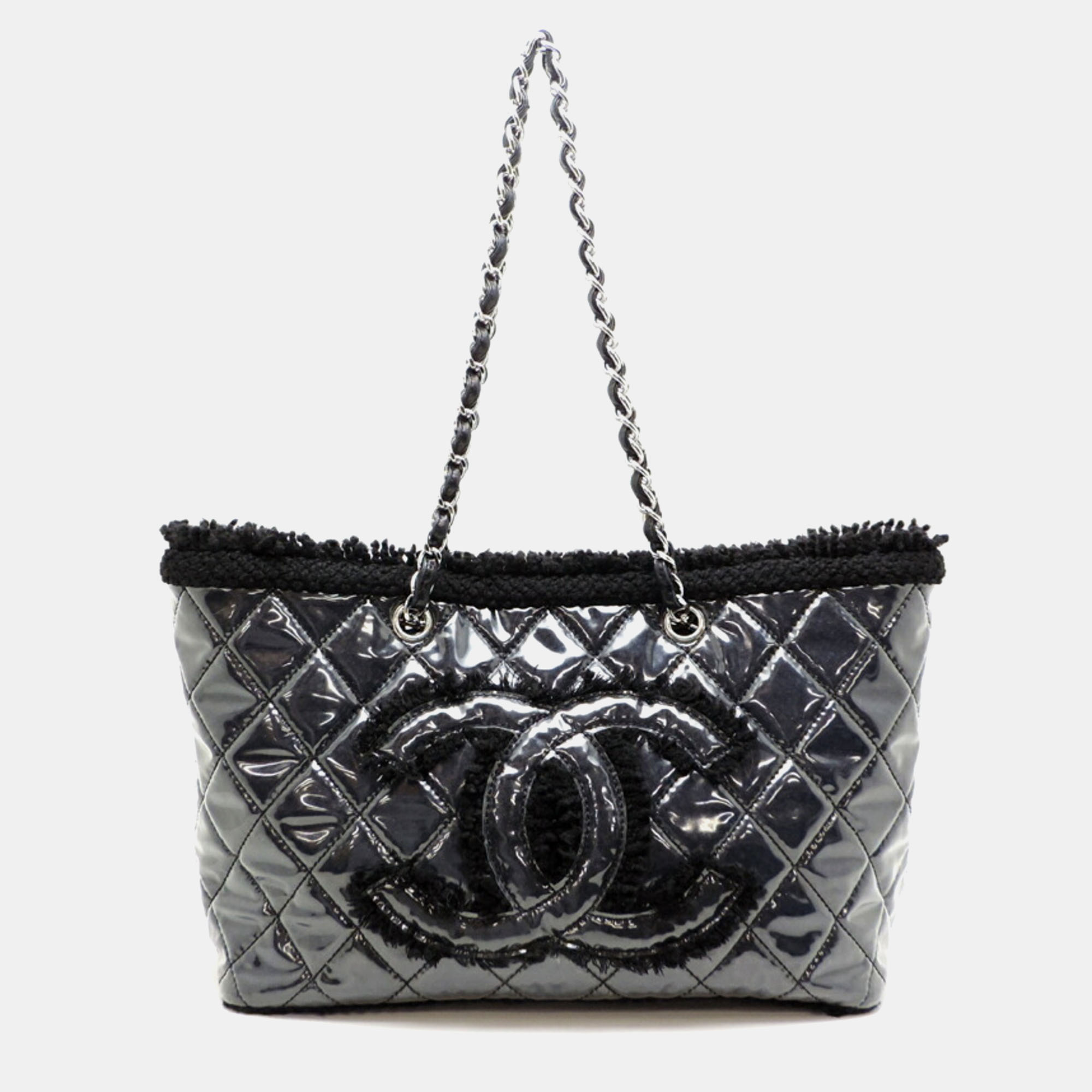 Pre-owned Chanel Black Tweed Fanny Chain Tote Bag