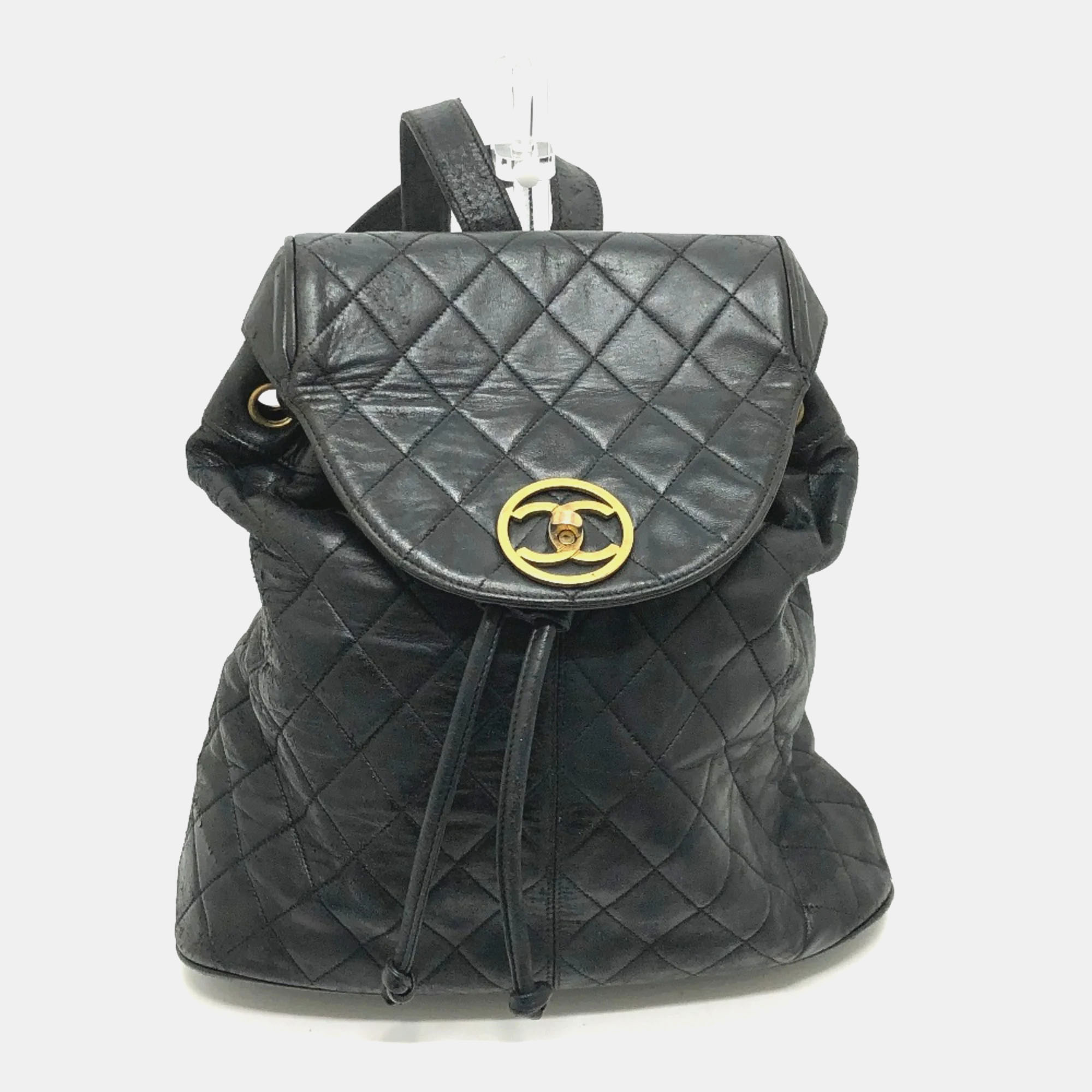 Pre-owned Chanel Black Matelasse Flap Backpack