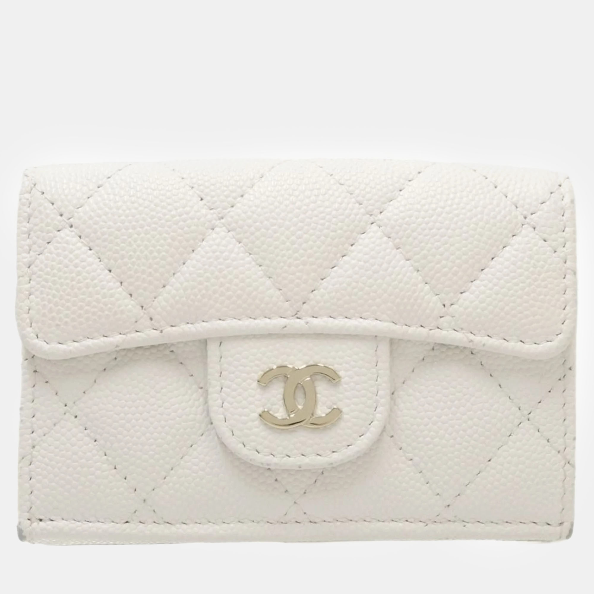 Pre-owned Chanel White Caviar Skin Classic Small Flap Matelasse Trifold Wallet