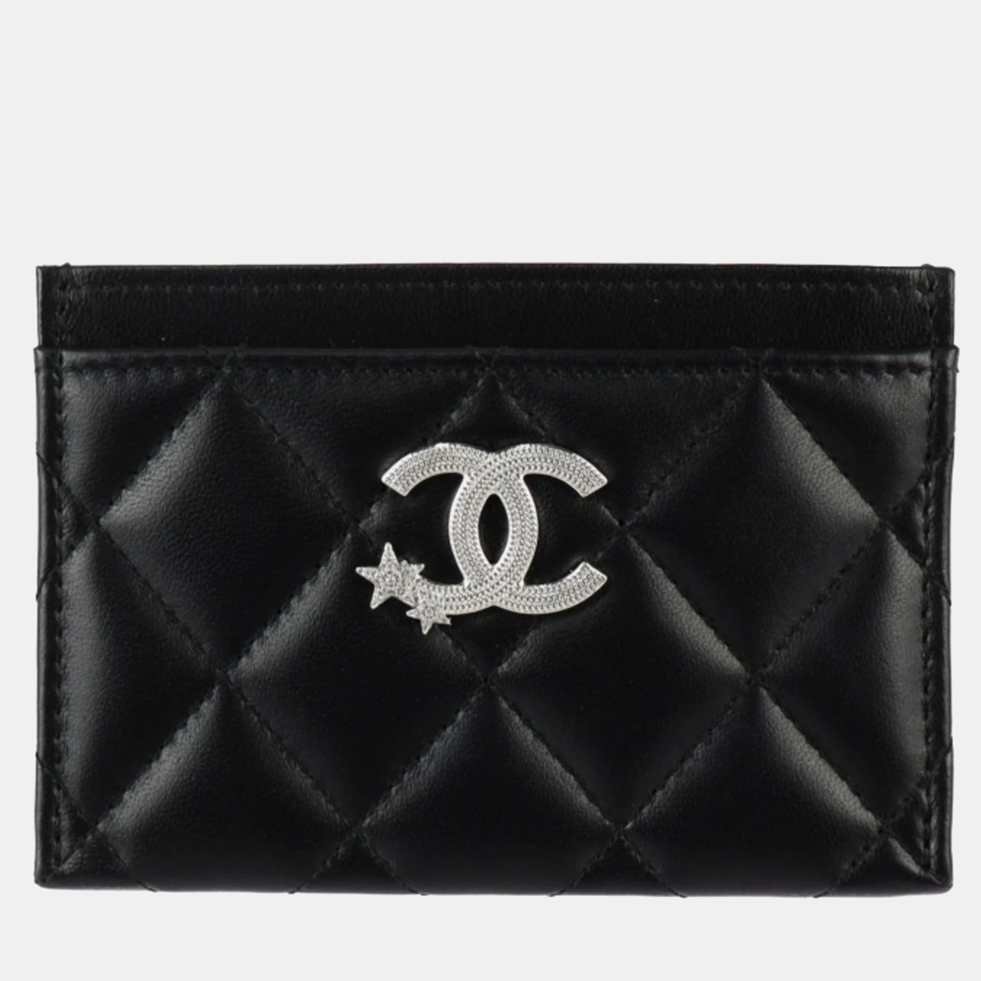 Pre-owned Chanel Black Lambskin Matelasse Star Coco Mark Cruise Card Case