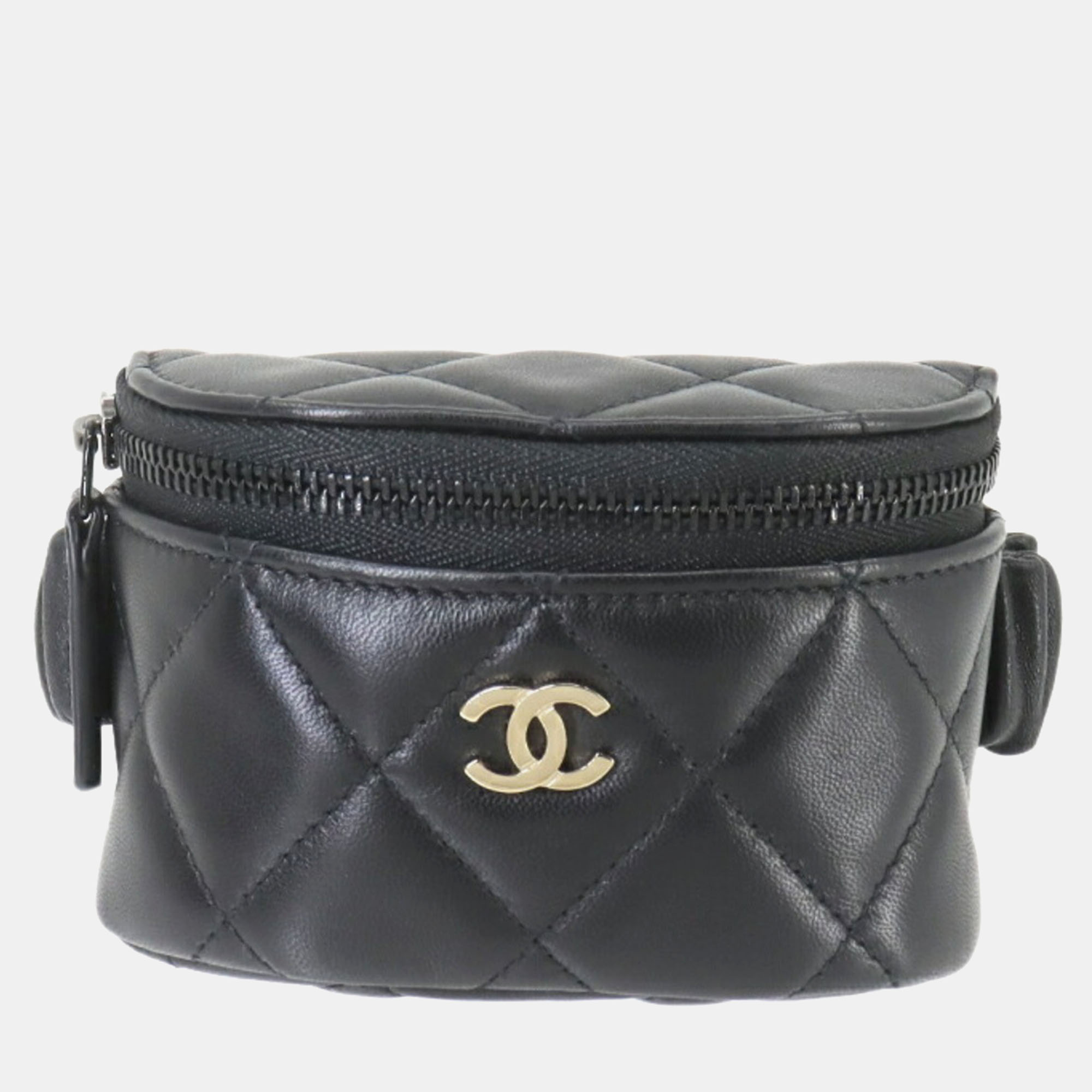 Pre-owned Chanel Black Gold Leather Matelasse Arm Coin Purse