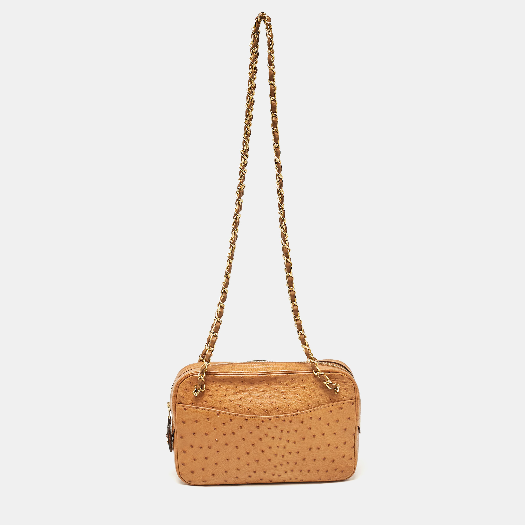 

Chanel Brown Ostrich Leather Crossbody Bag