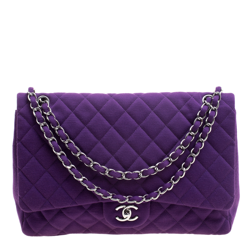مملوكة مسبقًا Chanel Purple Quilted Jersey Maxi Classic Single Flap Bag