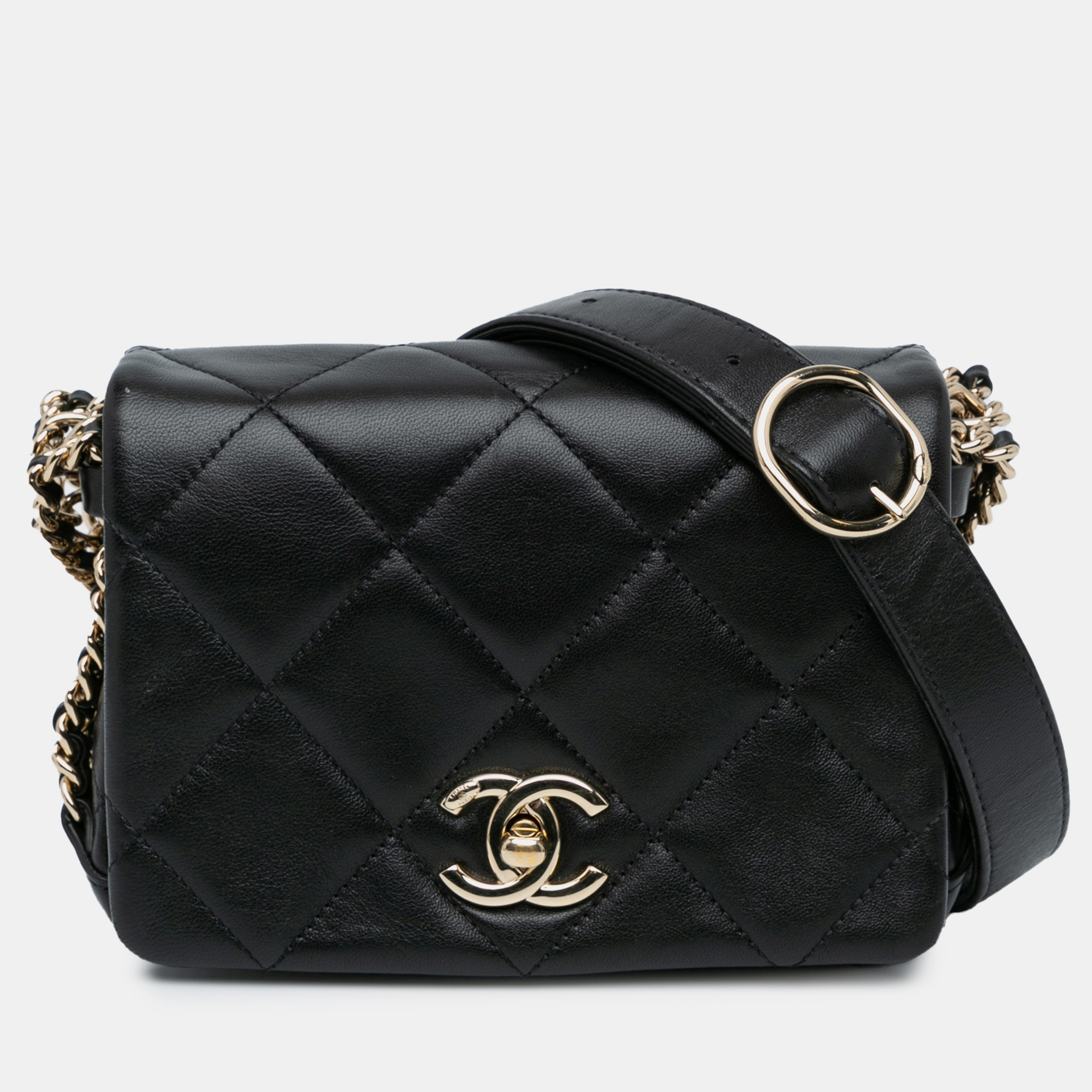 Pre-owned Chanel Black Mini Quilted Lambskin Multi Chain Flap